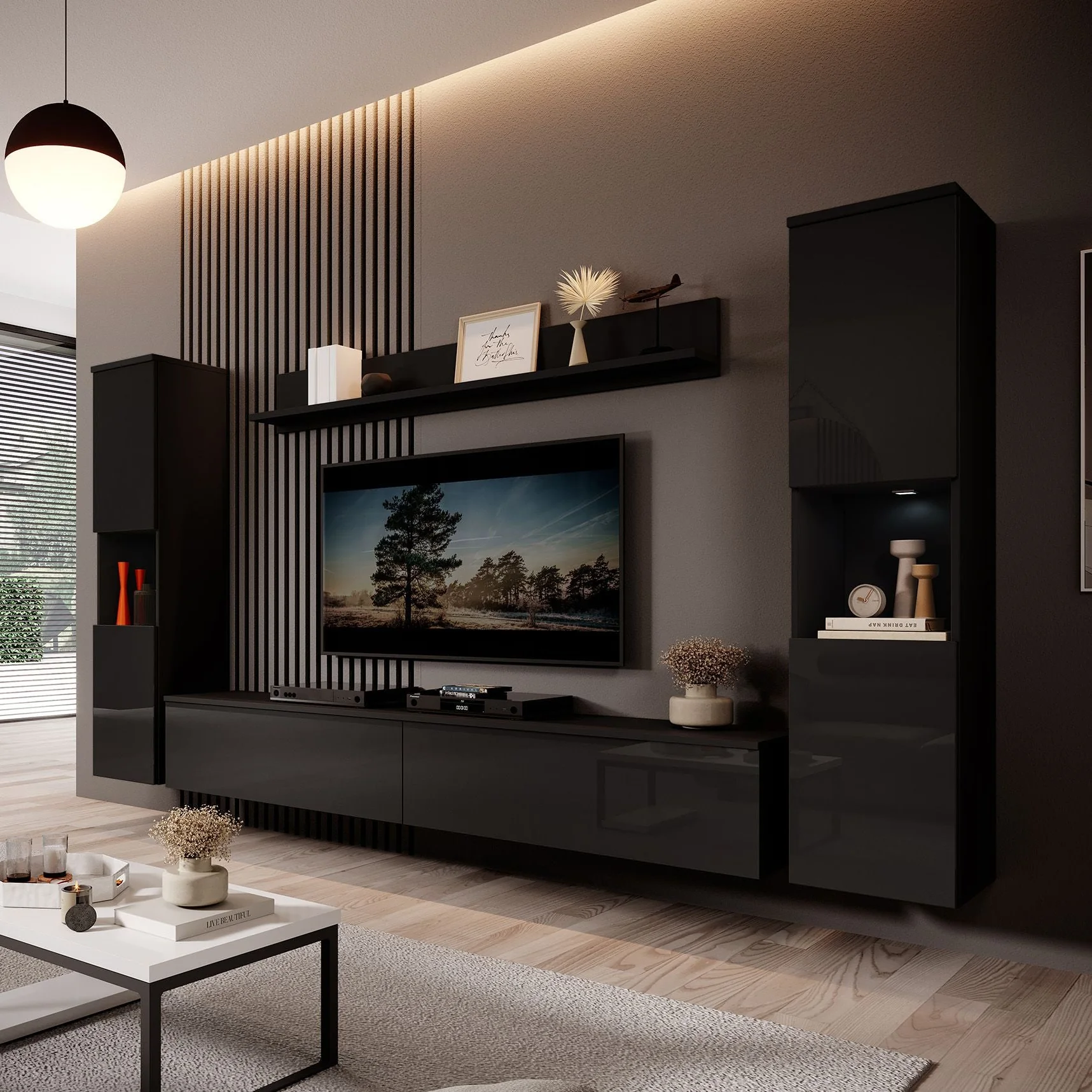 Pure XL - Wandmeubel - Zwart - 180x33x130 cm