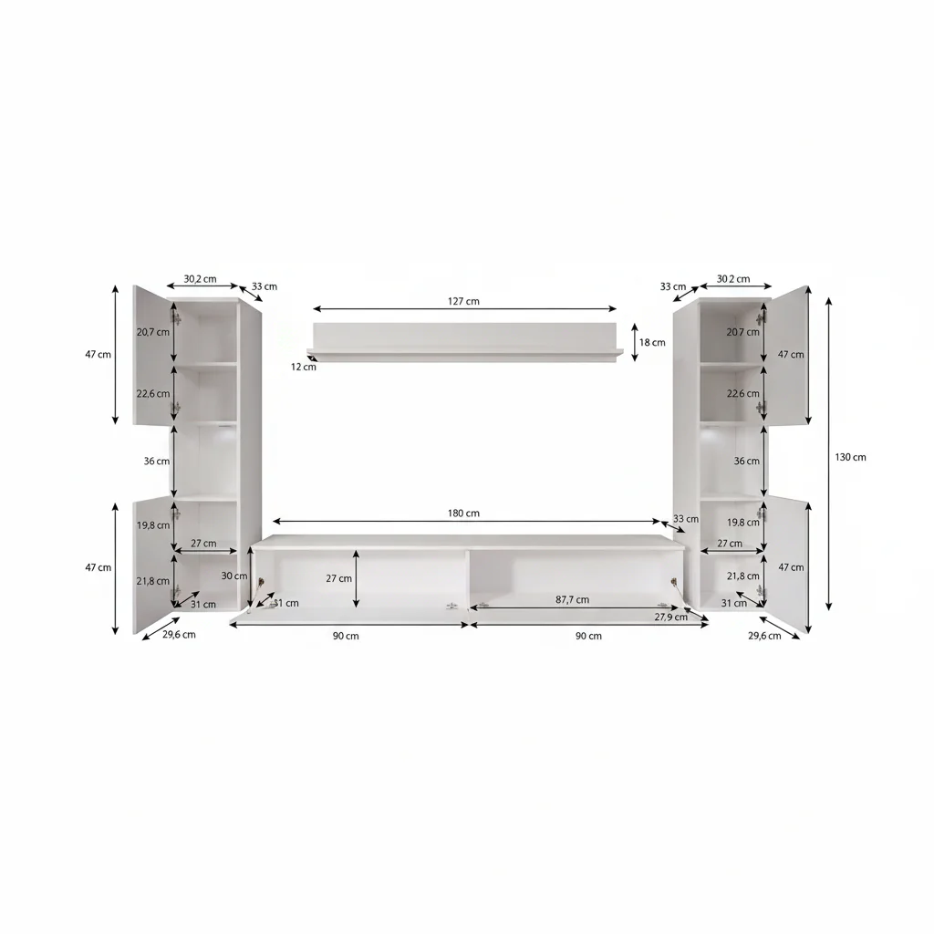 Pure XL - Wandmeubel - Zwart - 180x33x130 cm - Image 9