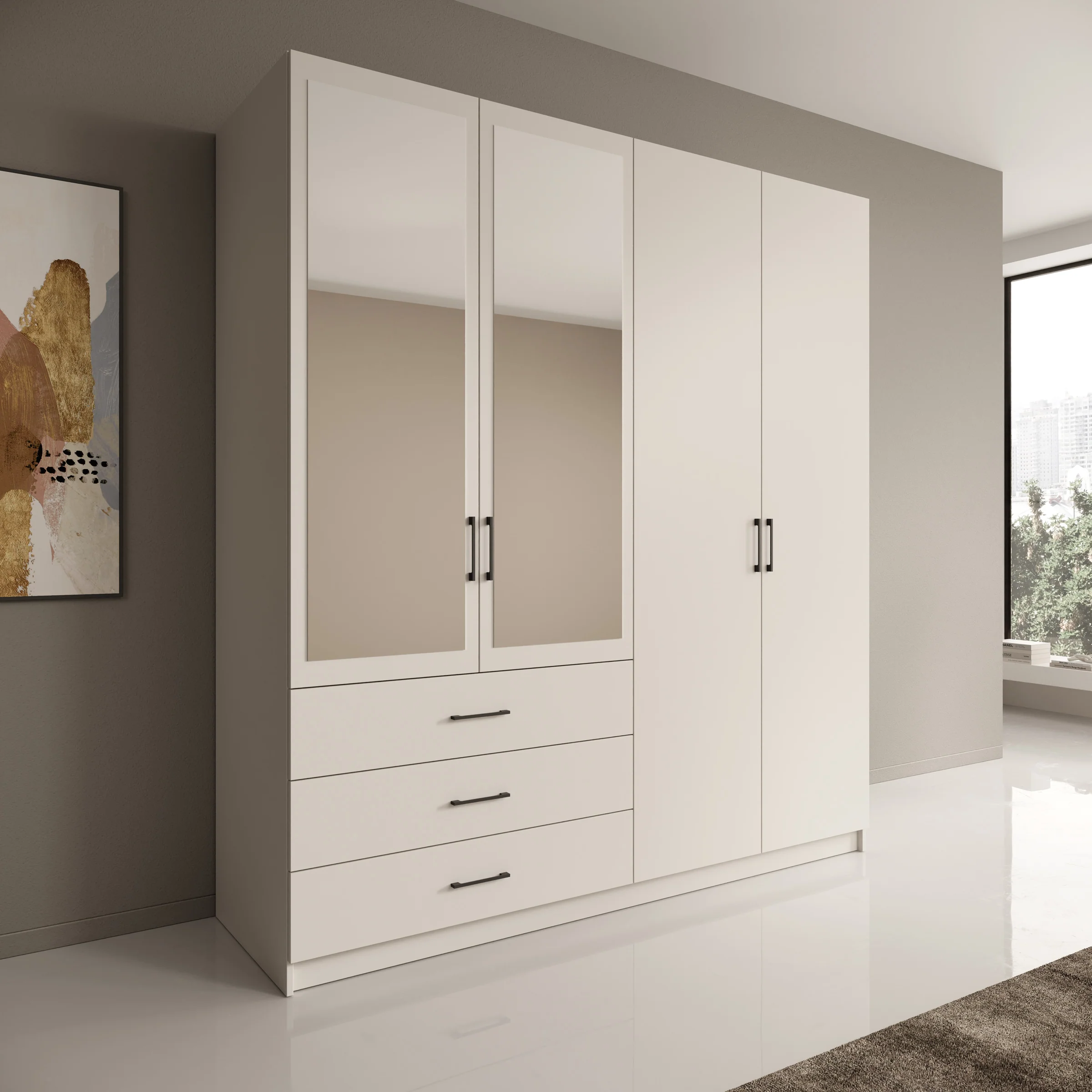 Puro - Kledingkast met 4 deuren - Beige - 196x60x215 cm