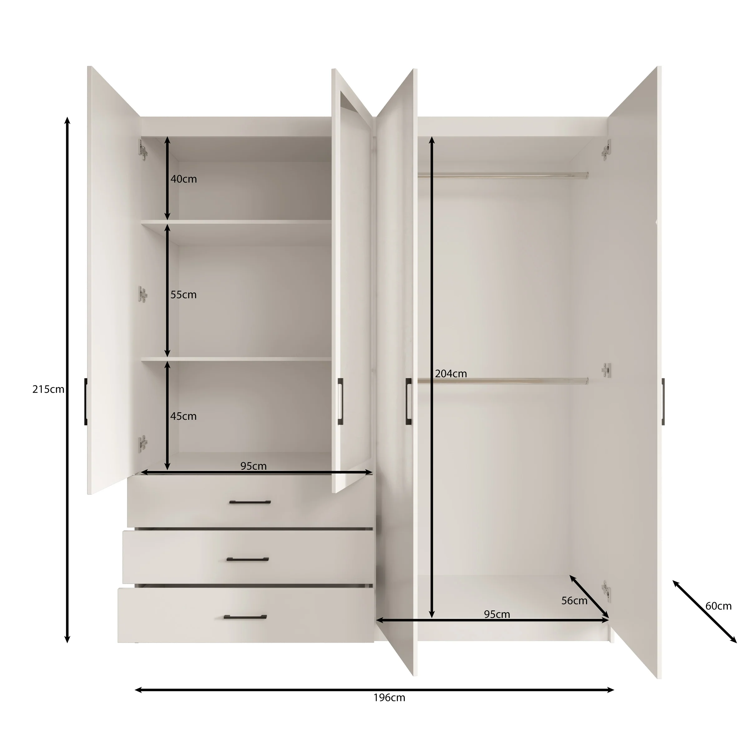Puro - Kledingkast met 4 deuren - Beige - 196x60x215 cm - Image 5