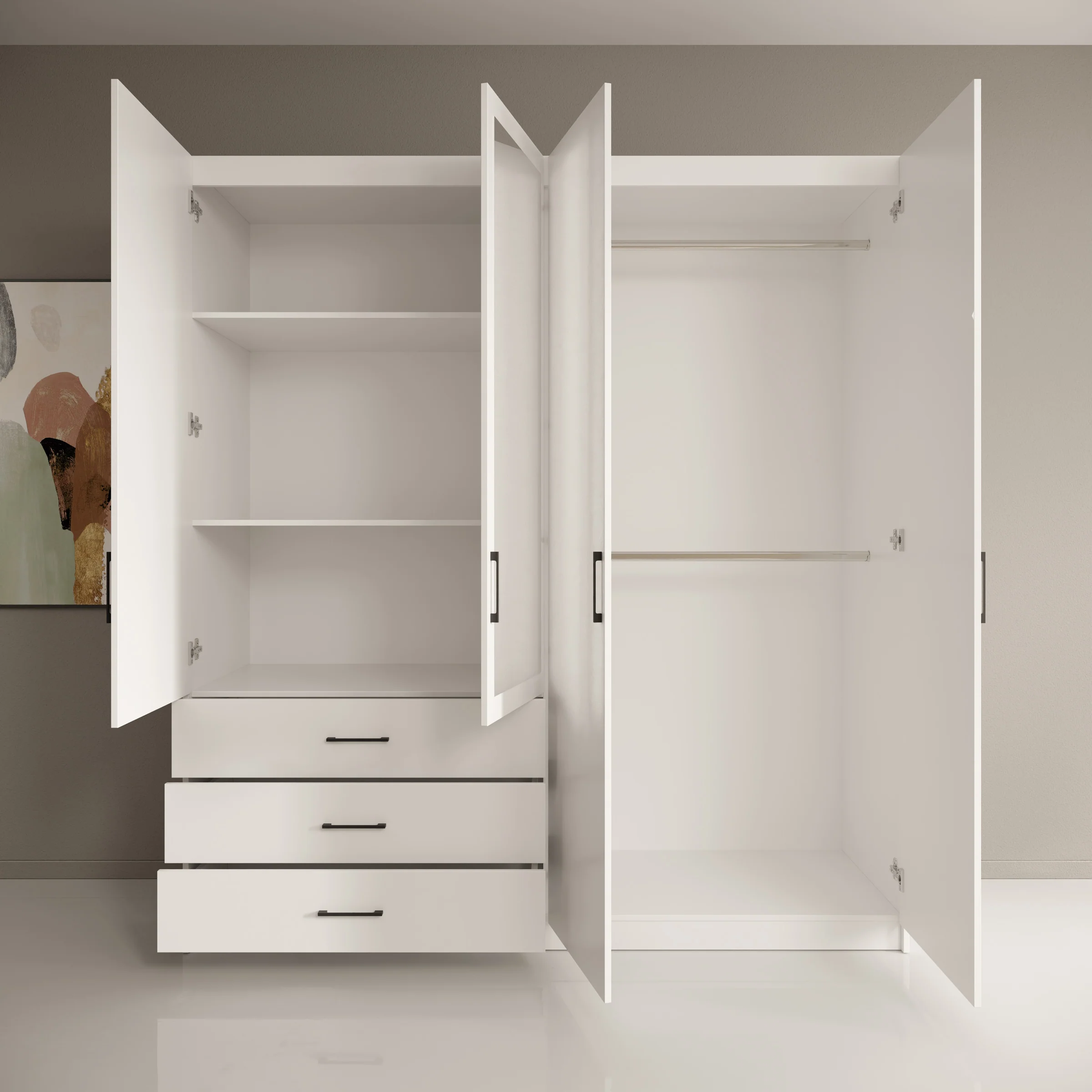 Puro - Kledingkast met 4 deuren - Wit - 196x60x215 cm - Image 2