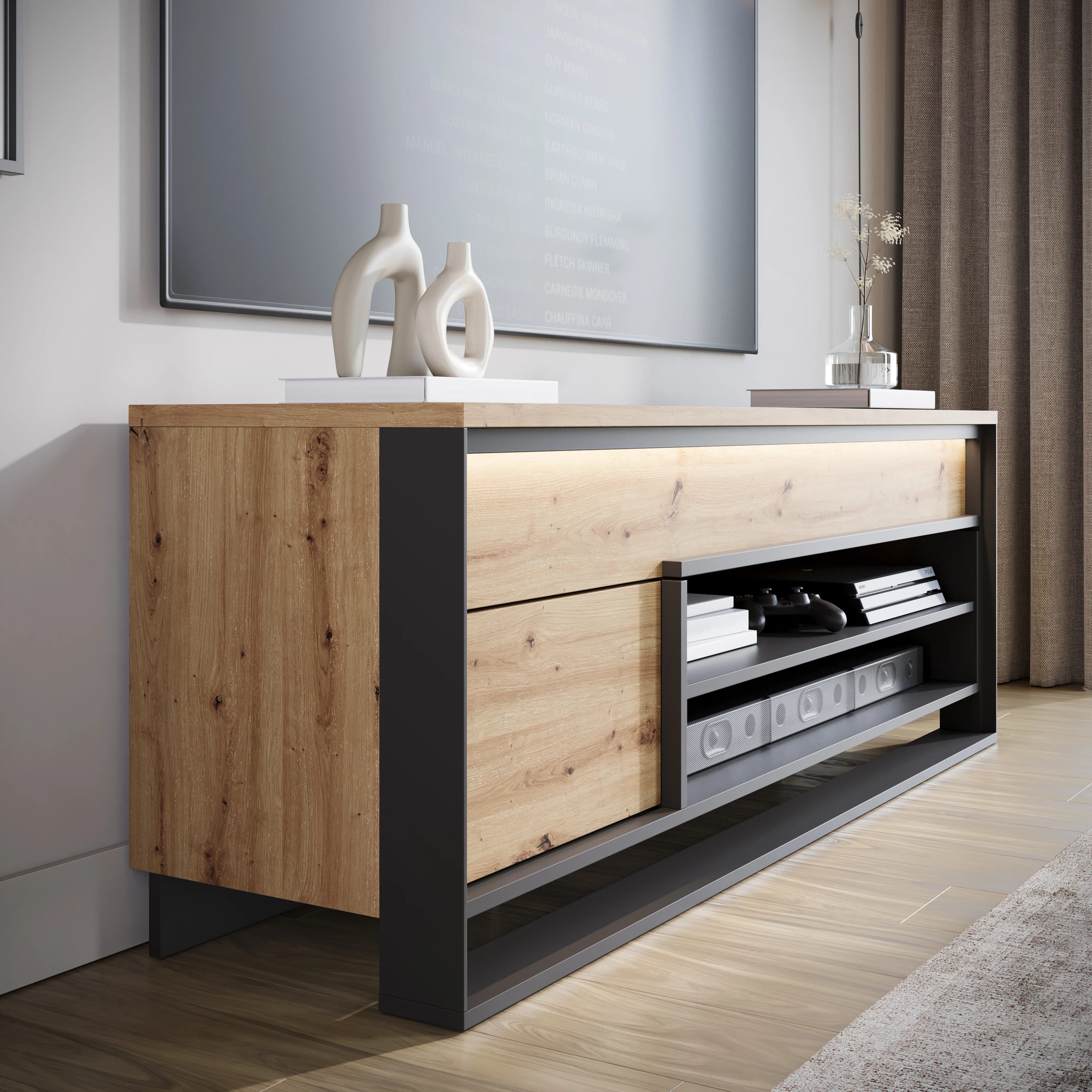 Quincy - TV-Meubel - Eiken  - 155x41x55 cm - Image 4