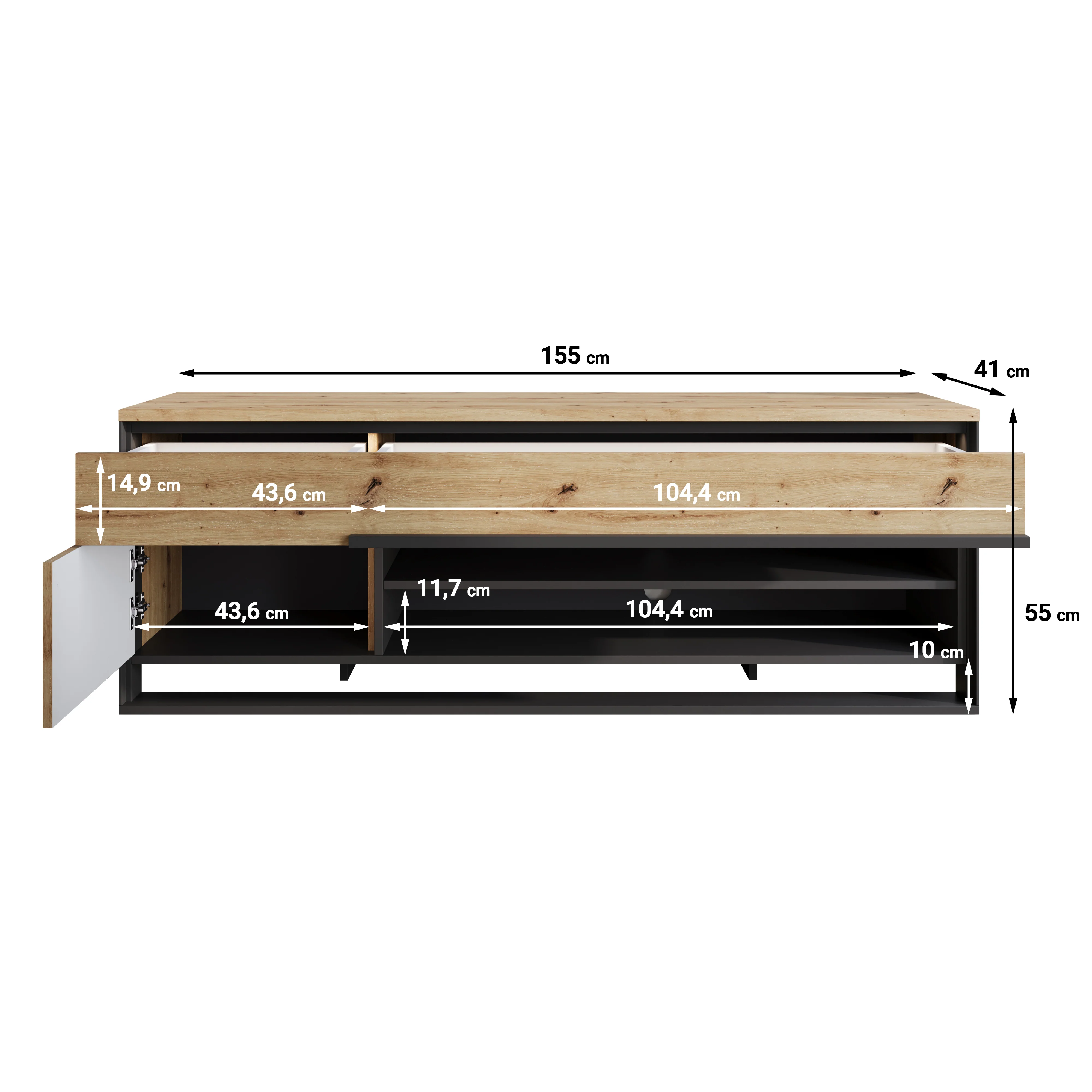 Quincy - TV-Meubel - Eiken  - 155x41x55 cm - Image 5