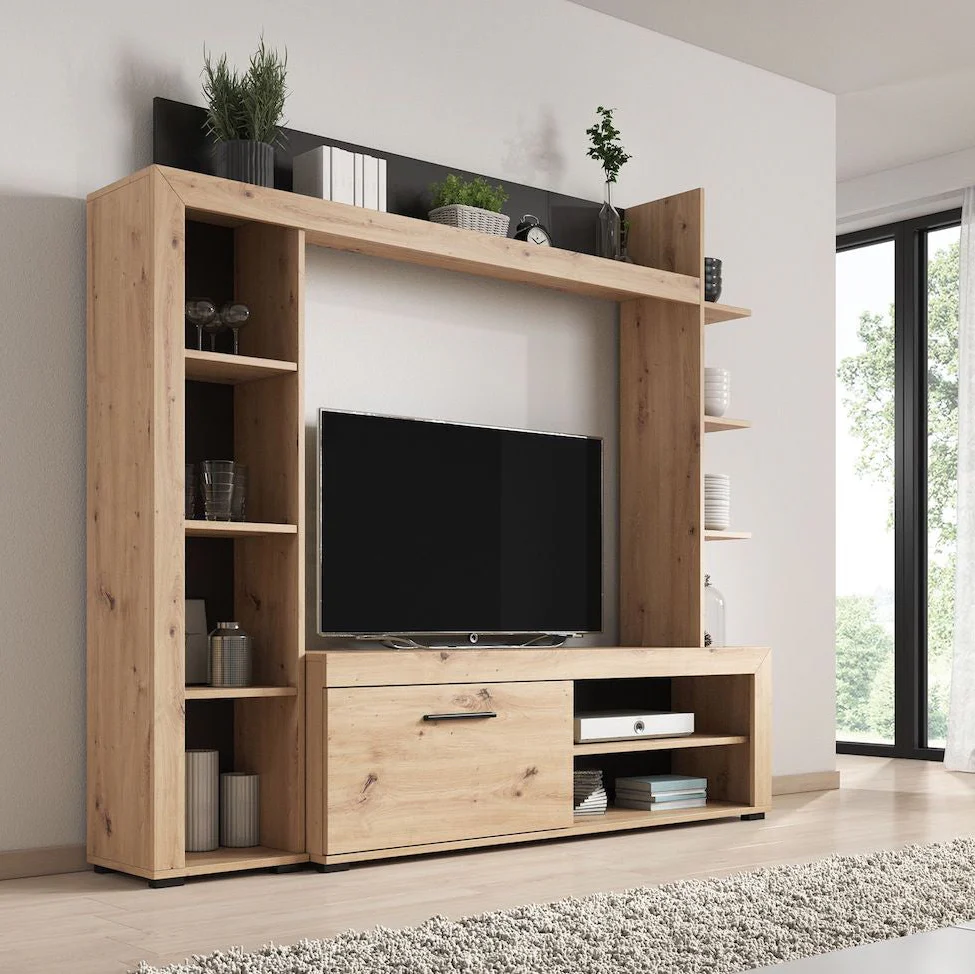 Ramona - Wandmeubel - Eiken/zwart - 173x28x158 cm