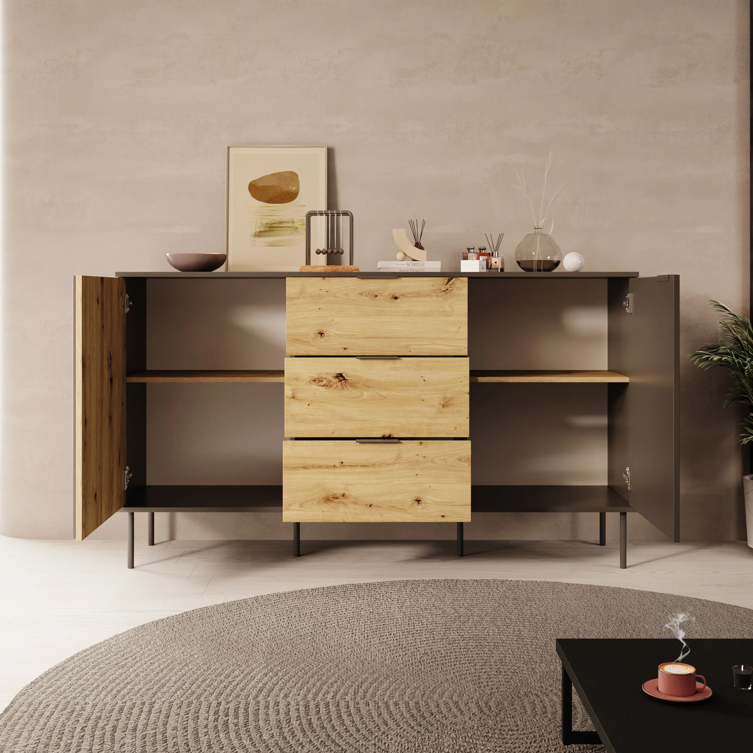 Rogan - Dressoir - Zwart - 165x40x92 cm - Image 2