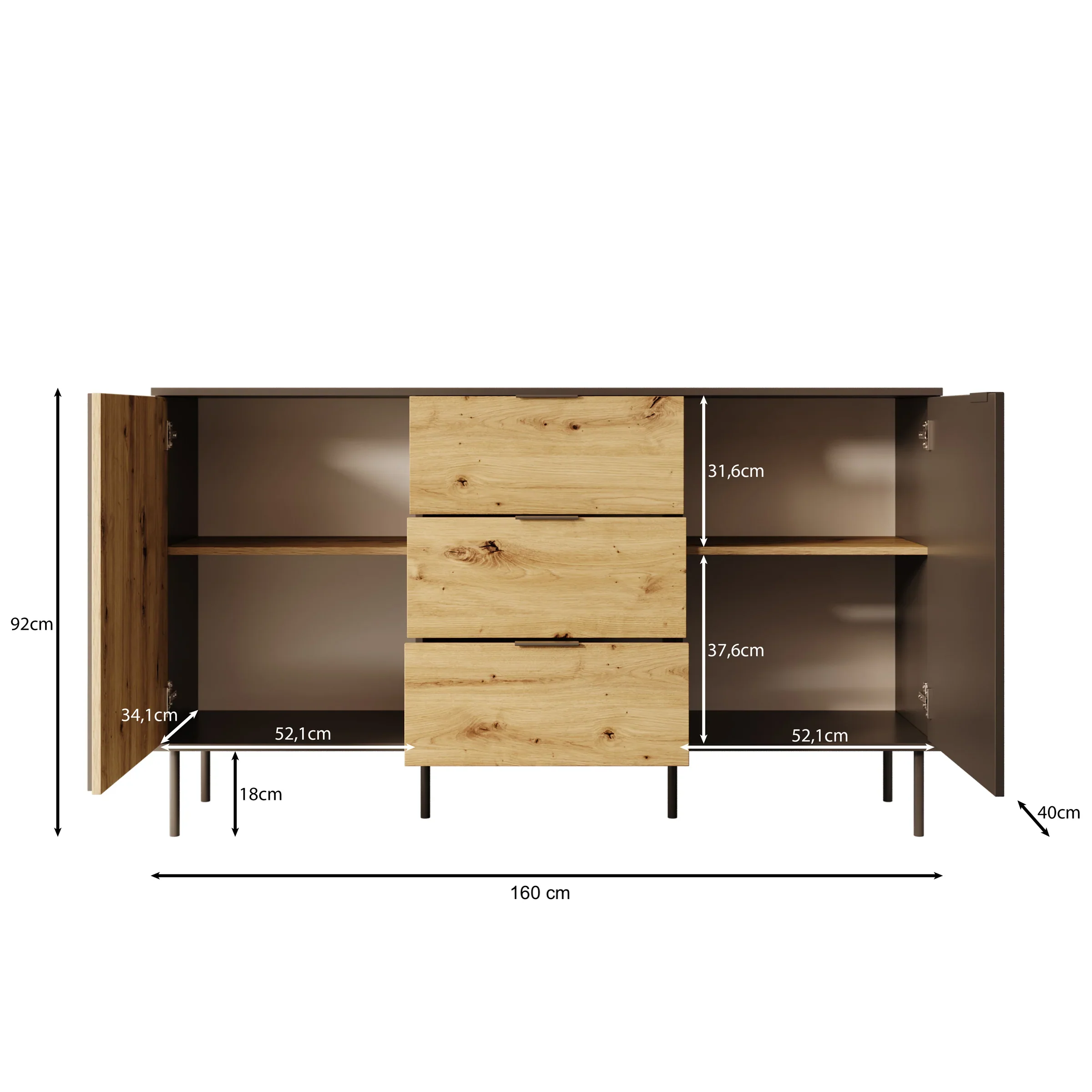 Rogan - Dressoir - Zwart - 165x40x92 cm - Image 6
