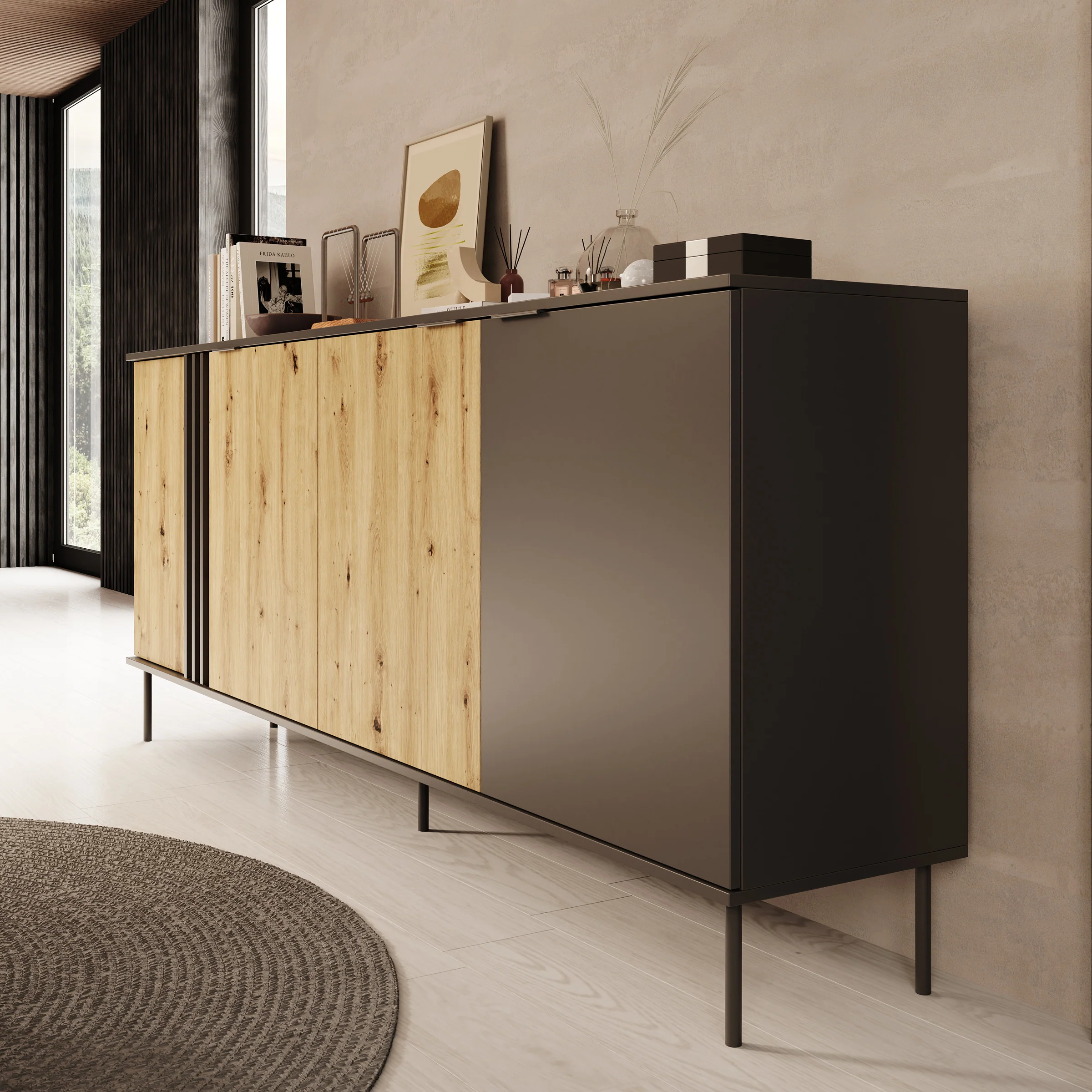 Rogan - Dressoir - Zwart - 220x40x92 cm - Image 4