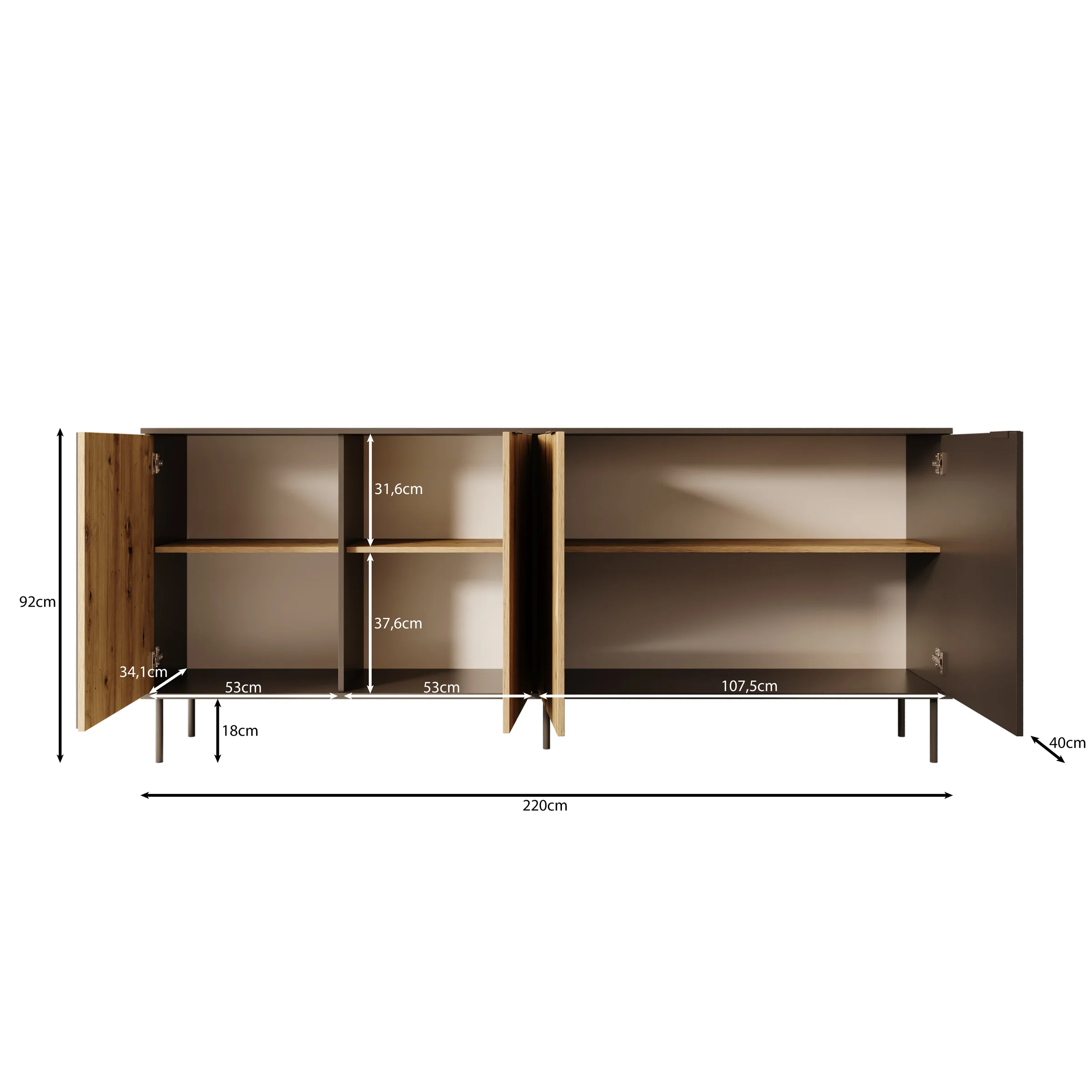 Rogan - Dressoir - Zwart - 220x40x92 cm - Image 6