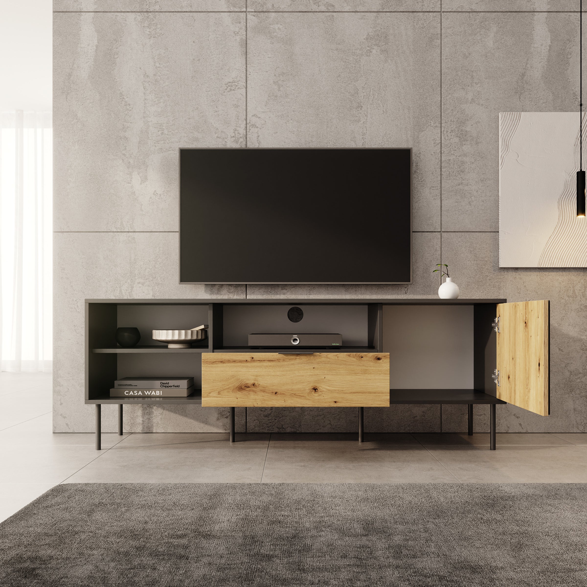Rogan - TV-Meubel - Zwart - 160x40x58 cm - Image 2