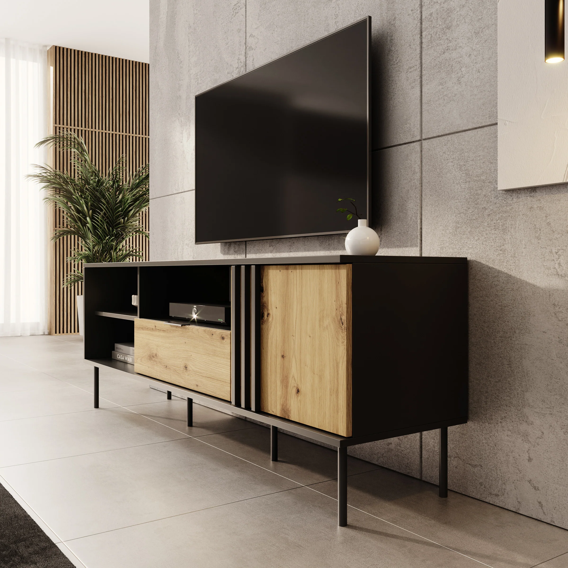 Rogan - TV-Meubel - Zwart - 160x40x58 cm - Image 4