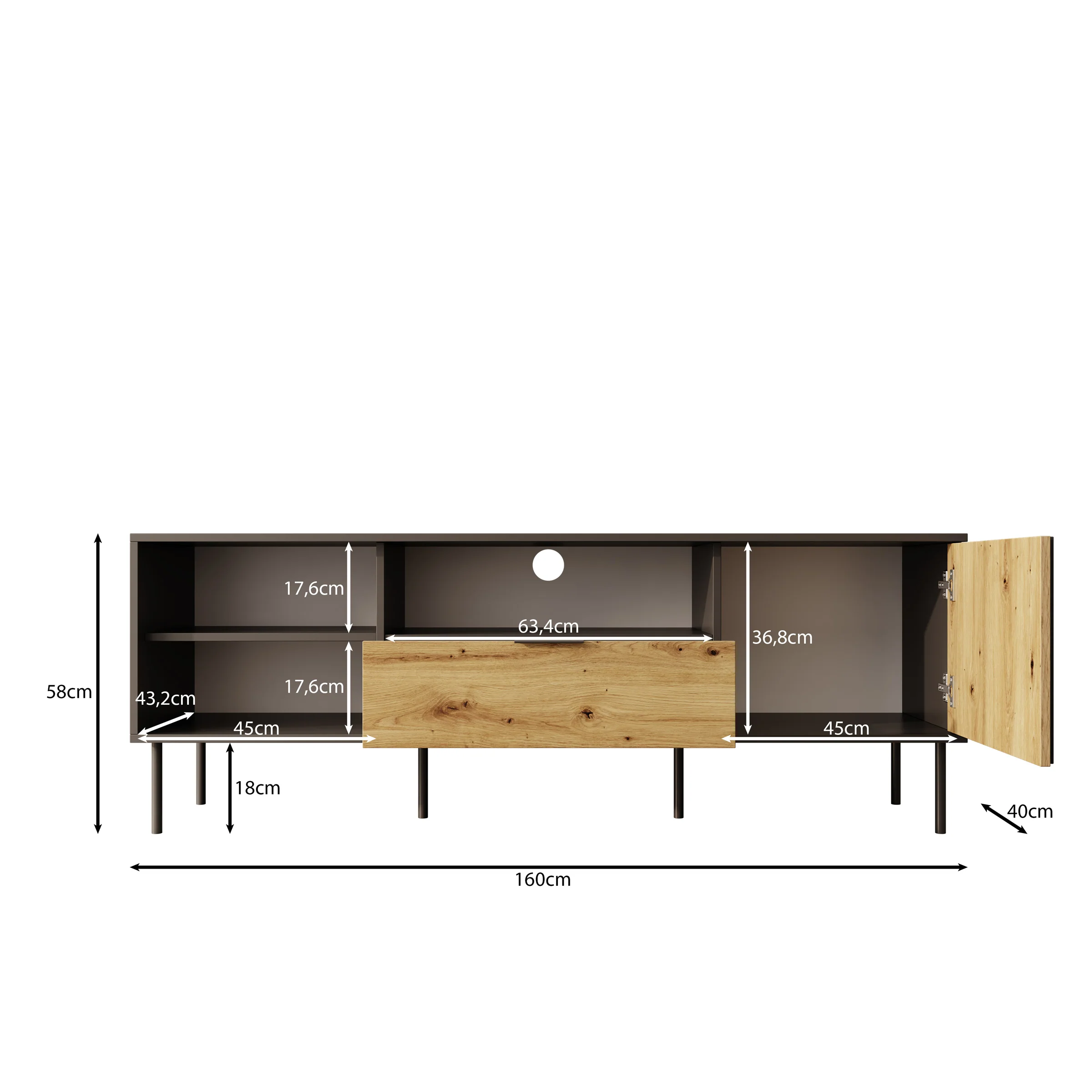 Rogan - TV-Meubel - Zwart - 160x40x58 cm - Image 6