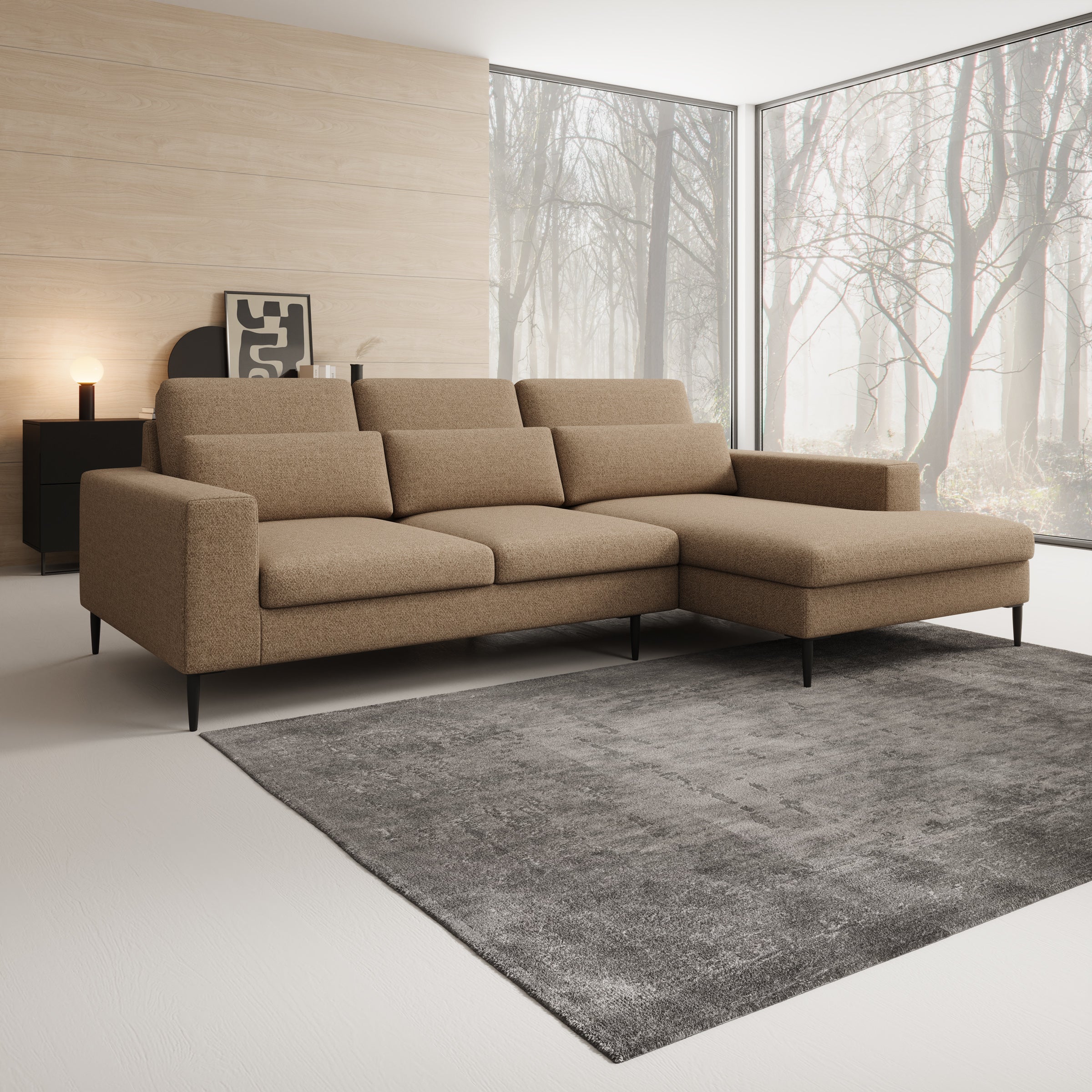 Rosano - Hoekbank 3-zits met chaise longue - Stof beige - Rechts