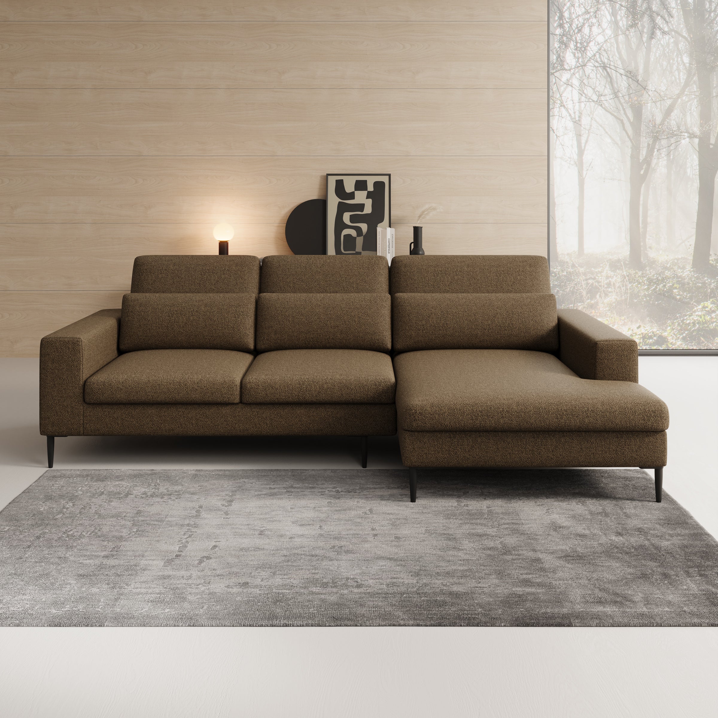 Rosano - Hoekbank 3-zits met chaise longue - Stof bruin - Rechts - Image 2
