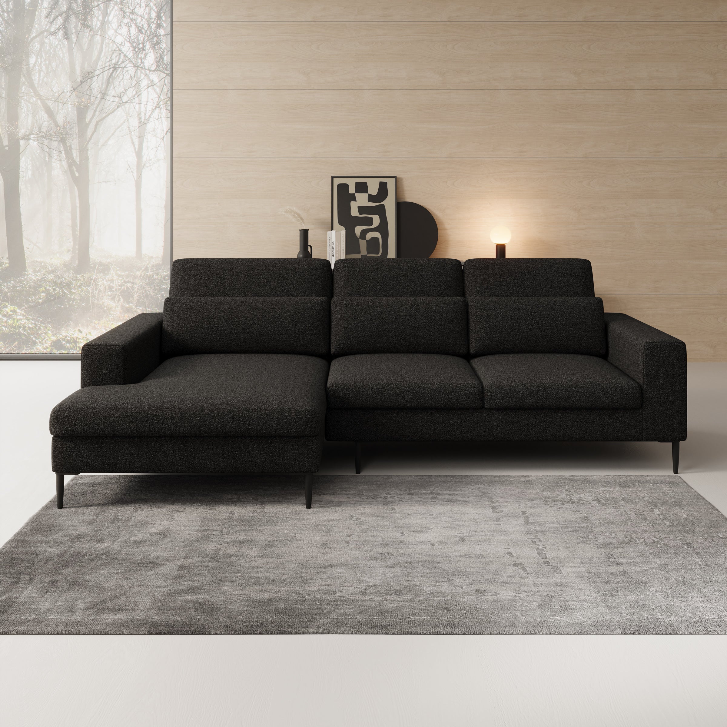 Rosano - Hoekbank 3-zits met chaise longue - Stof zwart - Links - Image 2