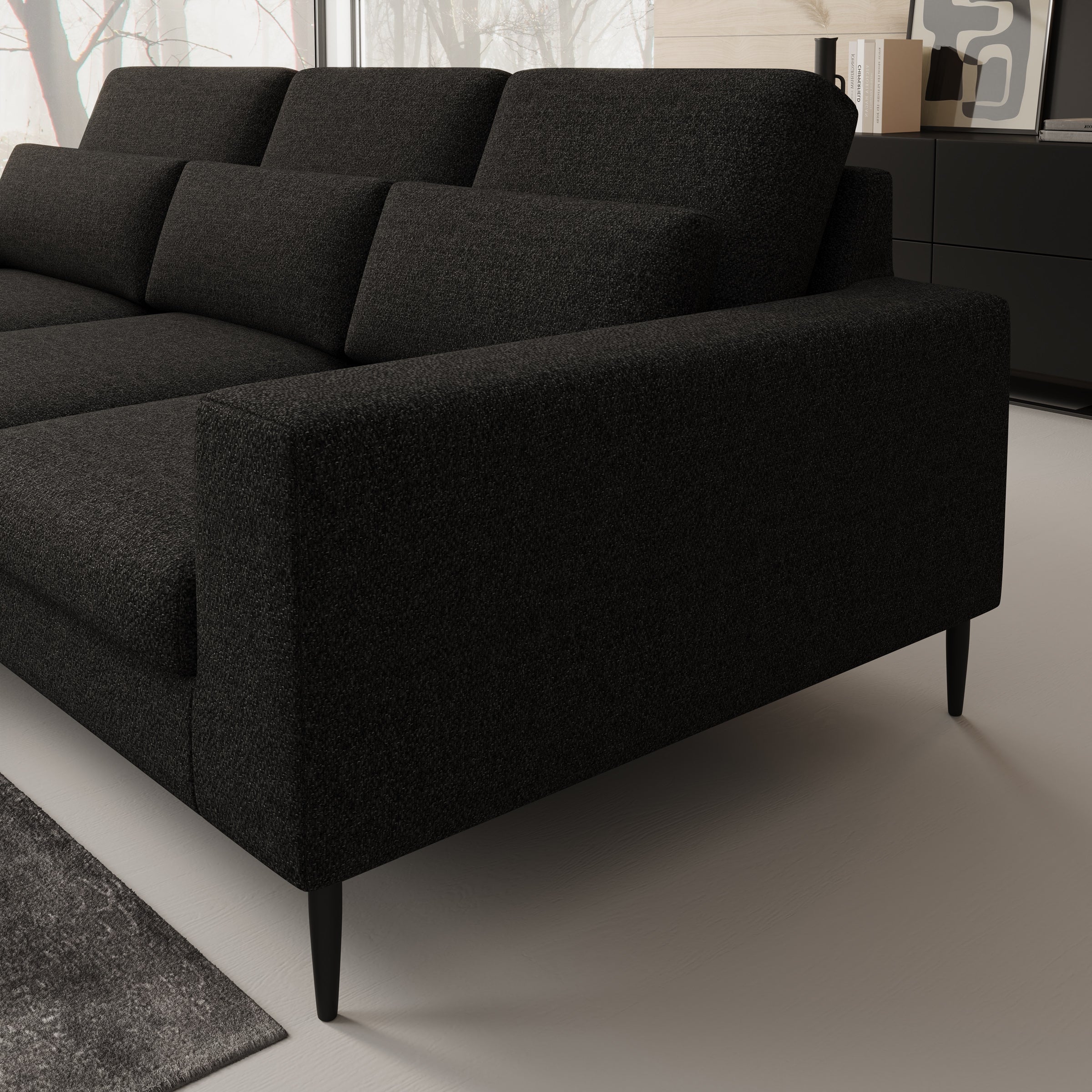 Rosano - Hoekbank 3-zits met chaise longue - Stof zwart - Links - Image 3