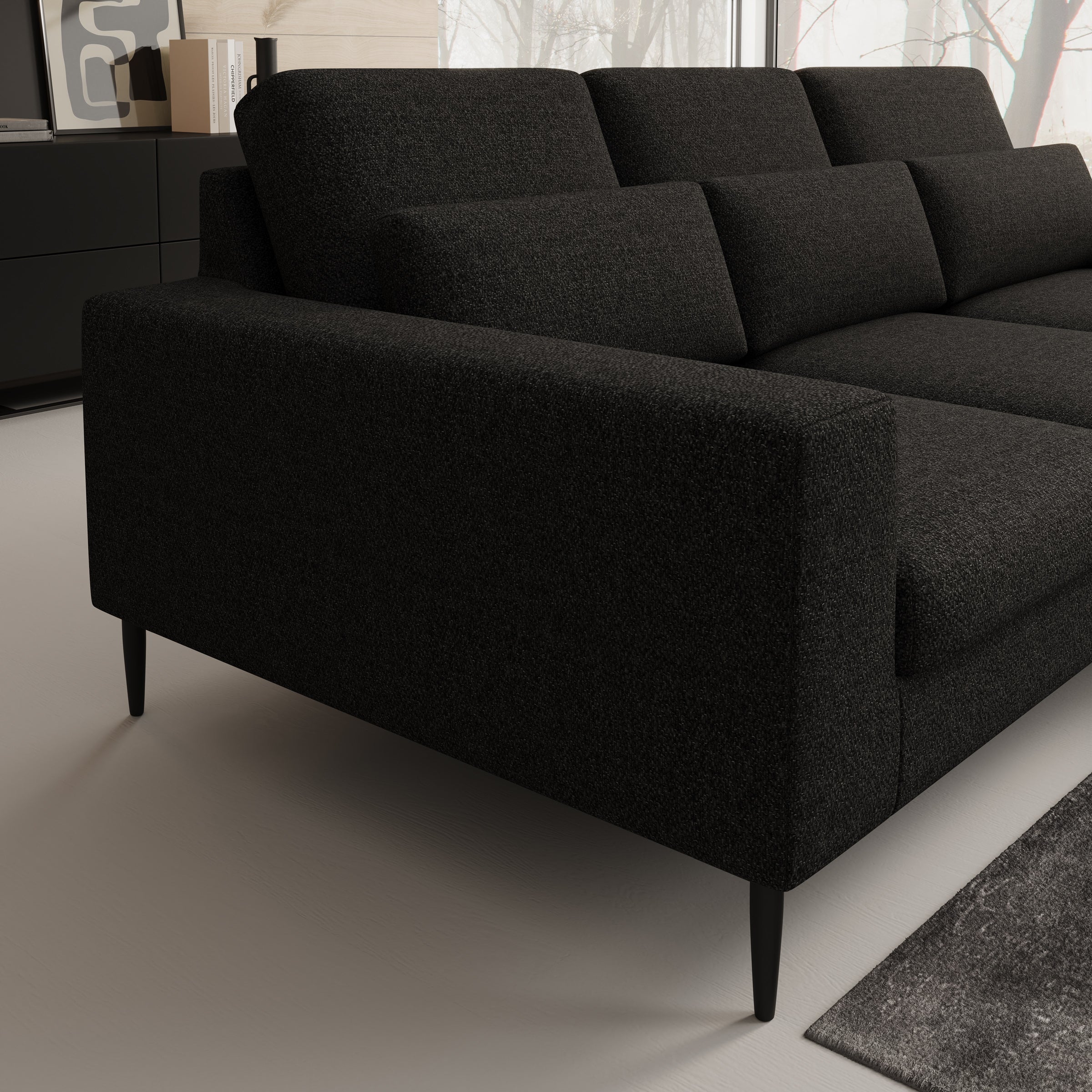 Rosano - Hoekbank 3-zits met chaise longue - Stof zwart - Rechts - Image 3