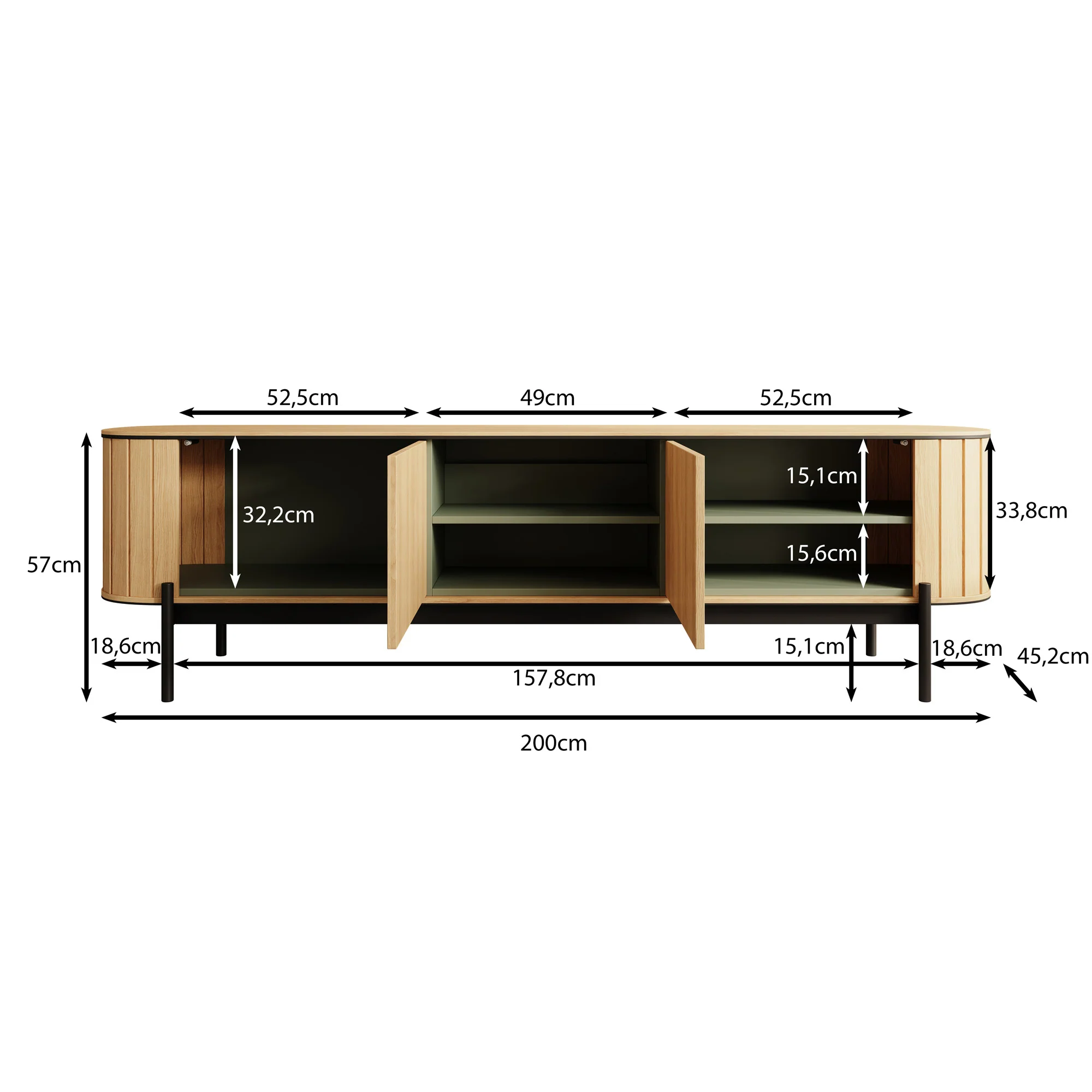 Royale - TV-Meubel met 2 deuren - Eiken  - 200x45x57 cm - Image 5