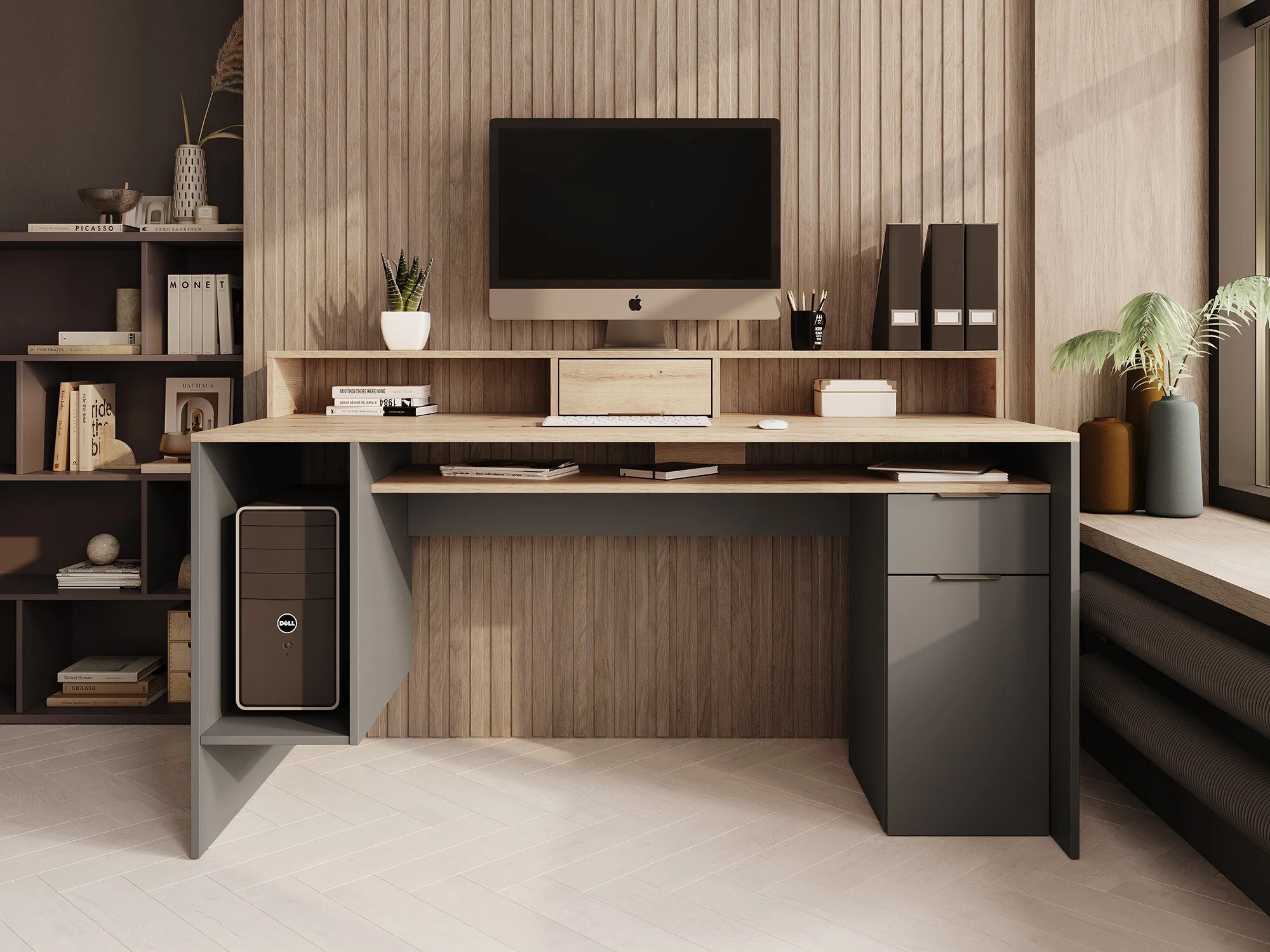Ryan - Bureau - Grijs/eiken - 160x70 cm - Image 2