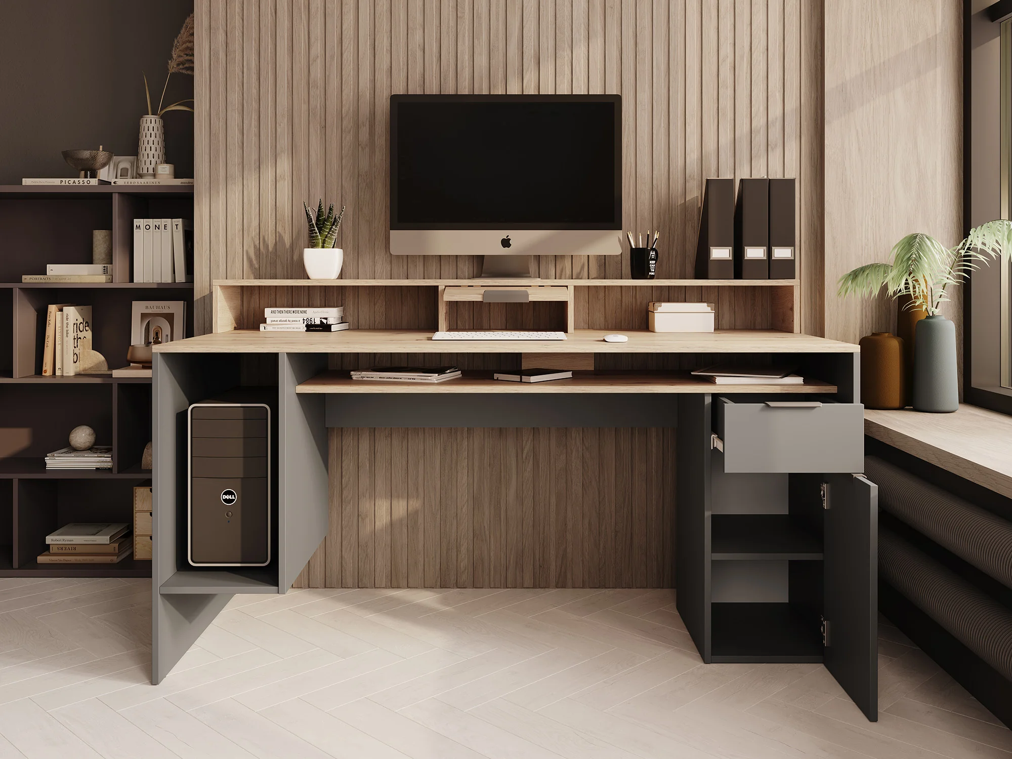 Ryan - Bureau - Grijs/eiken - 160x70 cm - Image 3