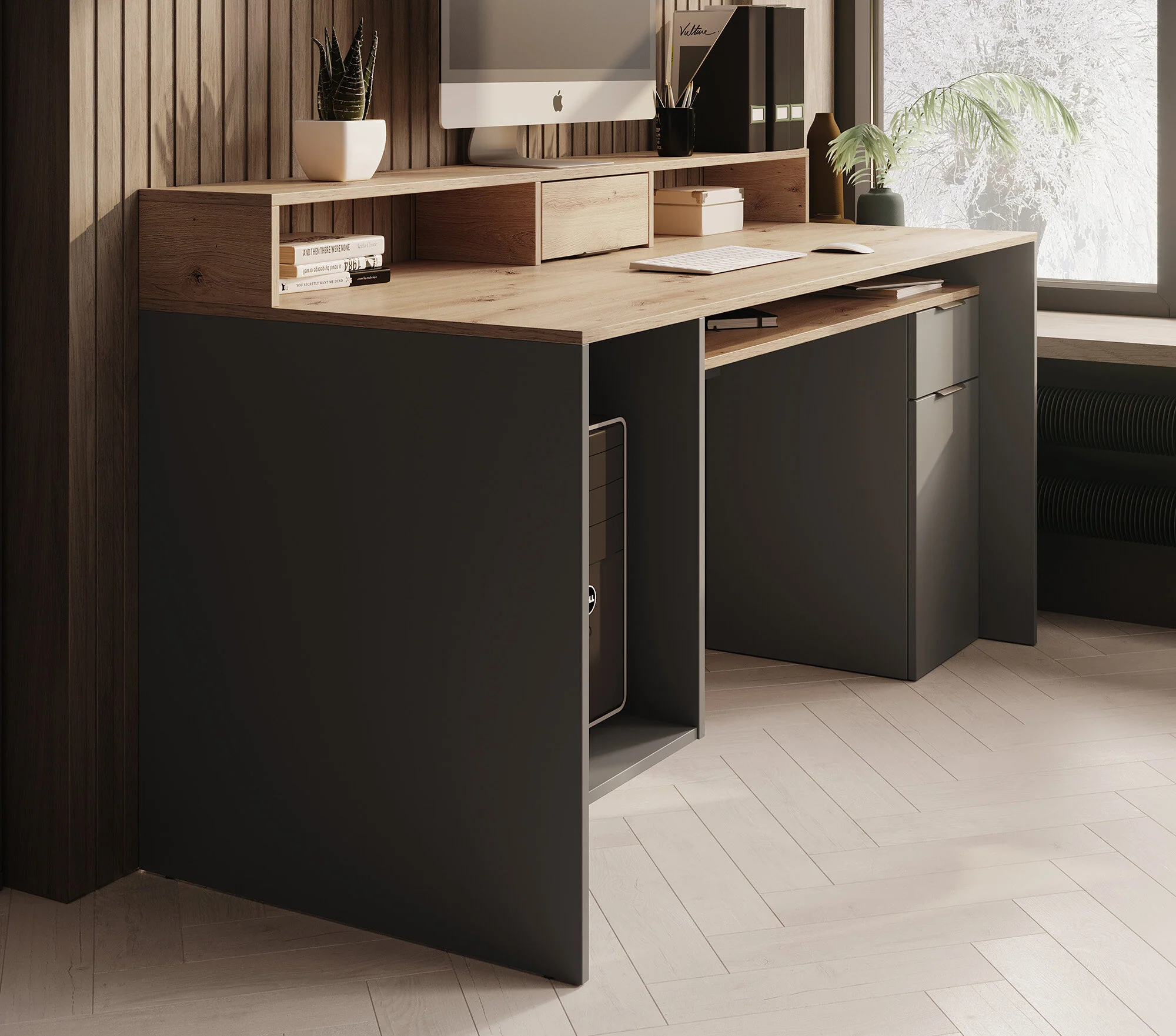 Ryan - Bureau - Grijs/eiken - 160x70 cm - Image 4