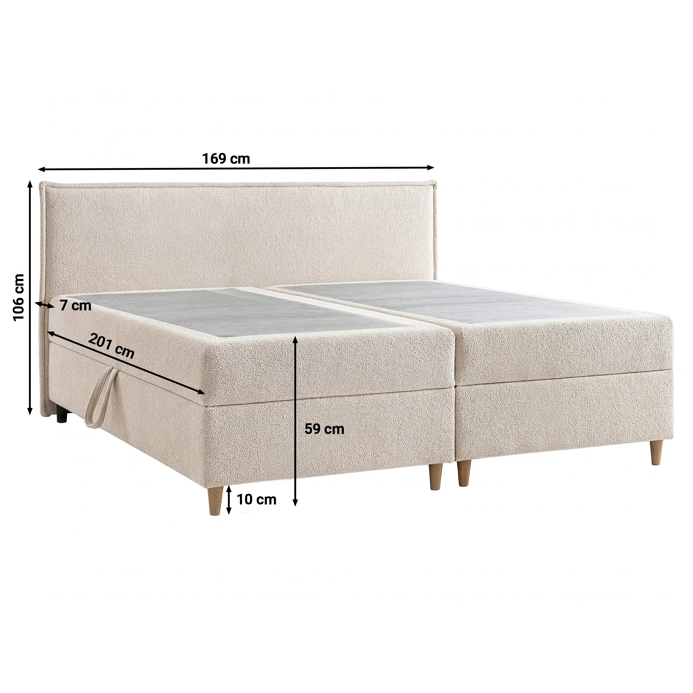 Saku - Boxspring met opbergruimte - Stof beige - 160x200 cm - Image 4