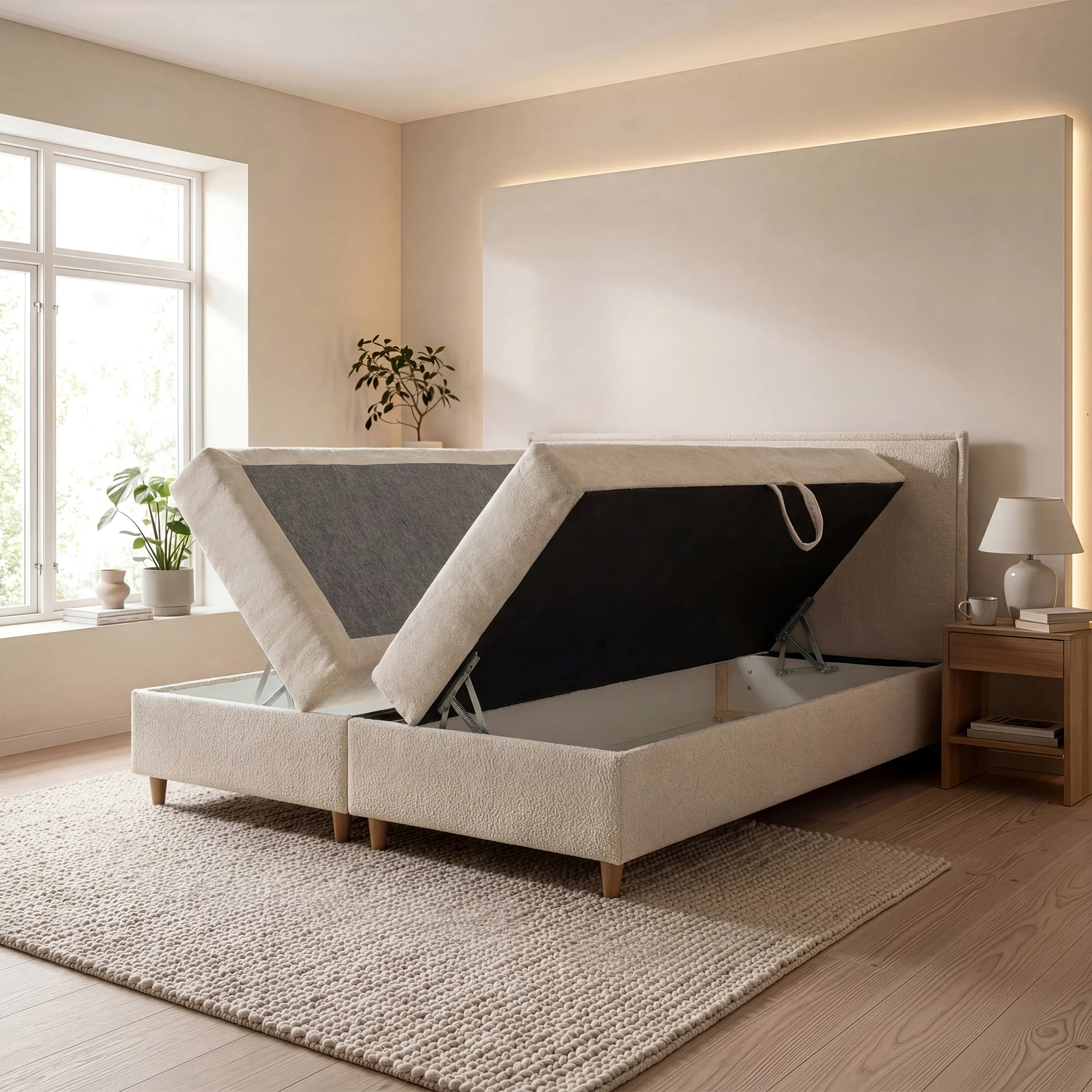 Saku - Boxspring met opbergruimte - Stof beige - 180x200 cm - Image 2