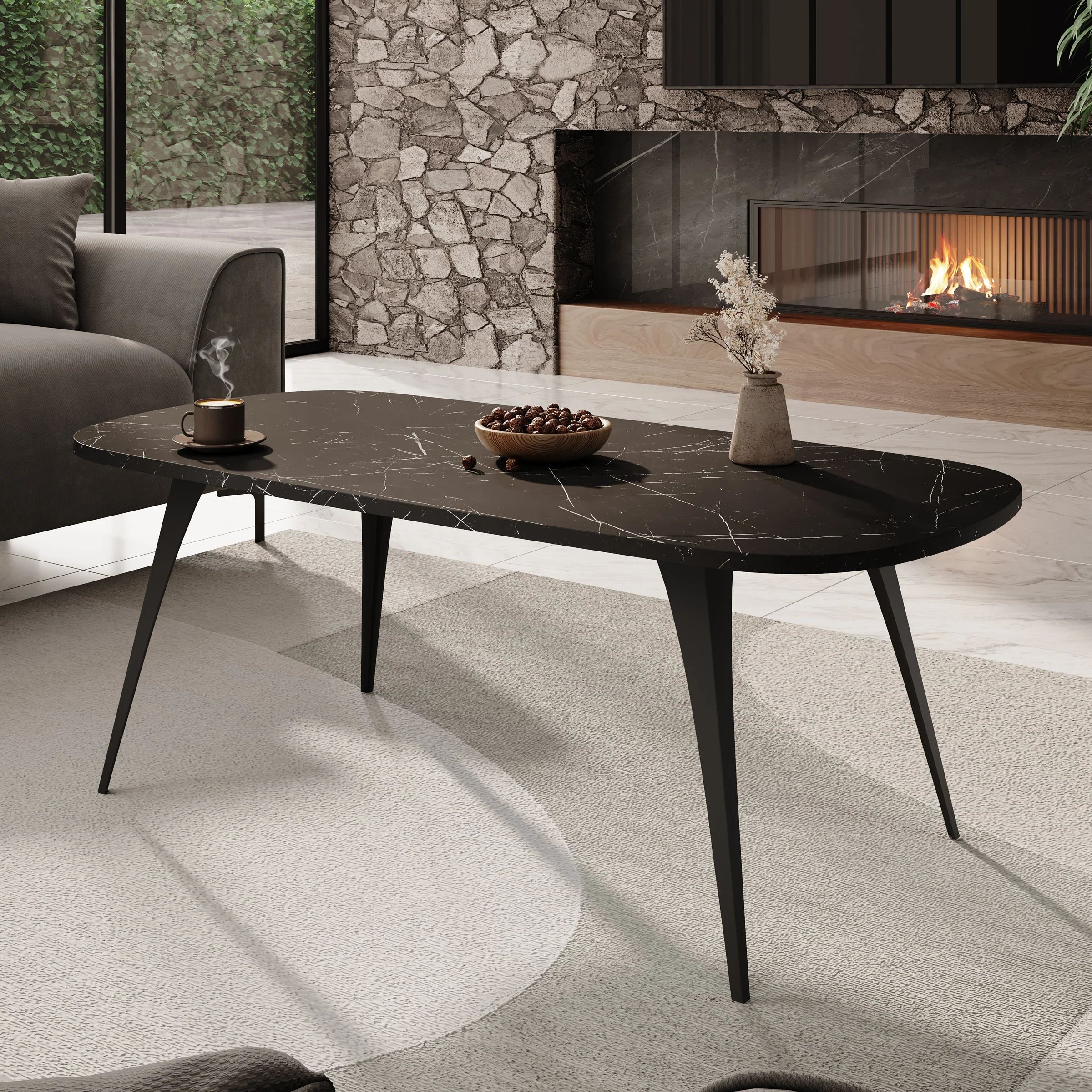 Flix - Salontafel - Zwart marmerlook - 120x60x45 cm