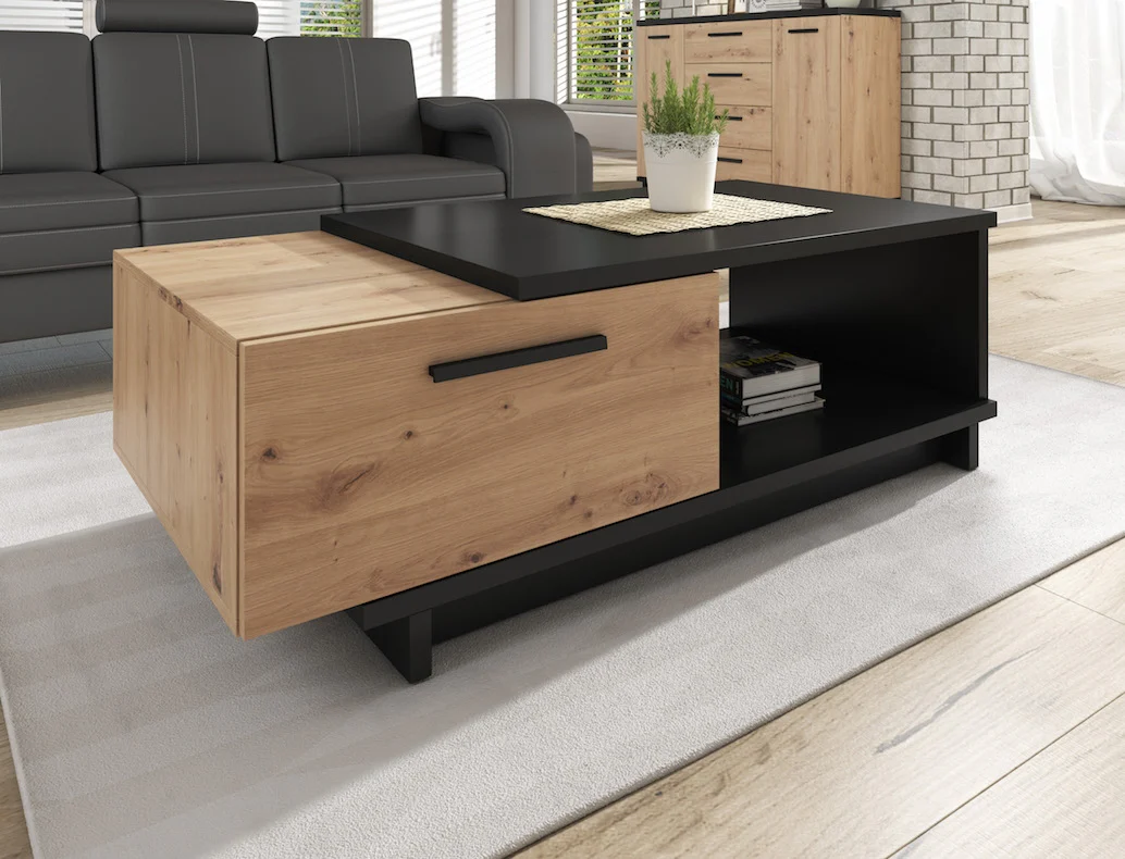 Incala - Salontafel 2 lades - Eiken/zwart - 120x60x40 cm - Image 4