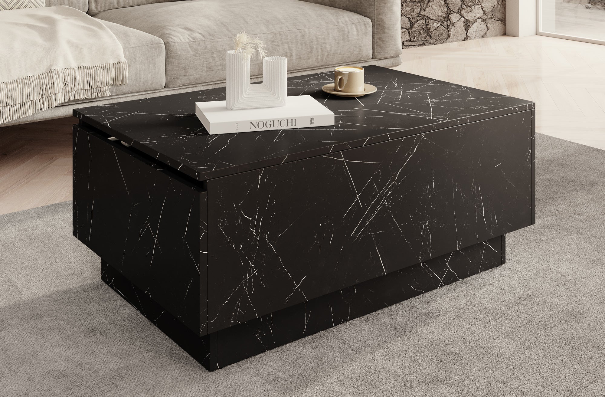 Micha - Salontafel met opbergruimte - Zwart marmerlook