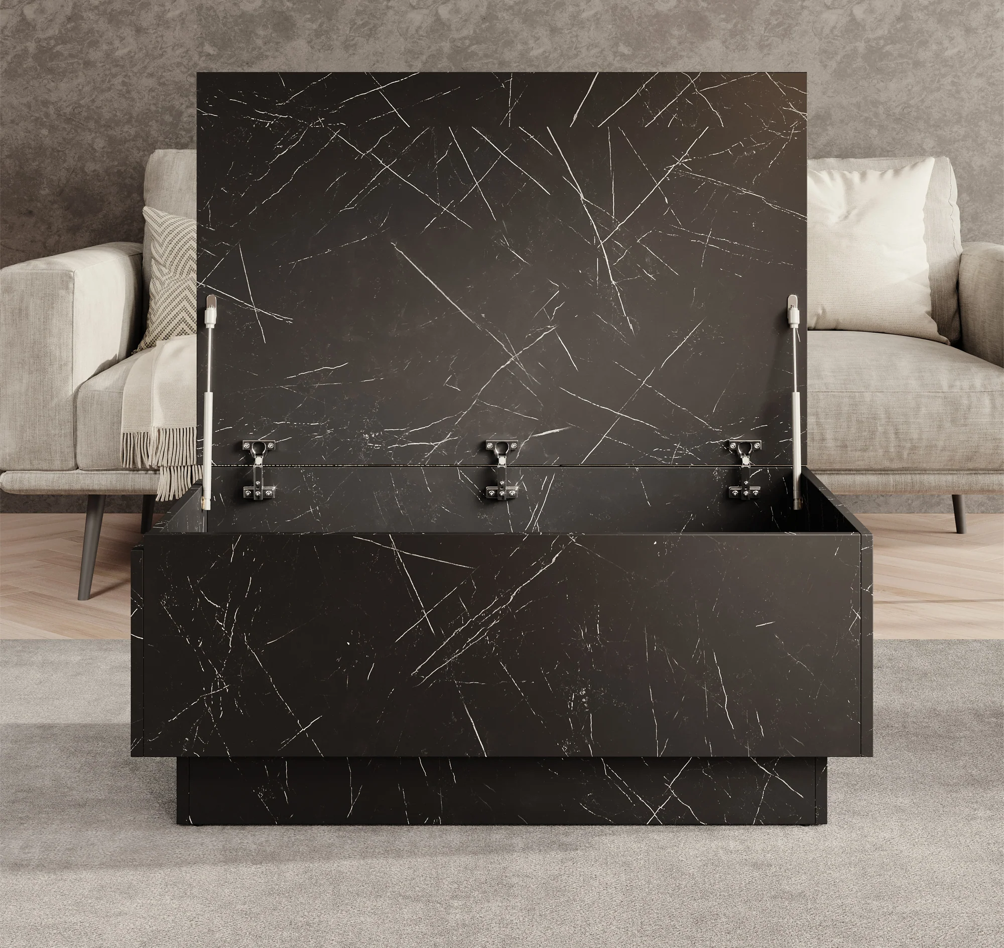 Micha - Salontafel met opbergruimte - Zwart marmerlook - Image 3