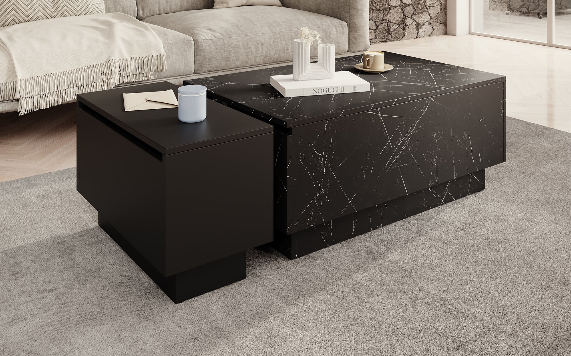 Micha - Salontafel met opbergruimte - Zwart marmerlook - Image 5