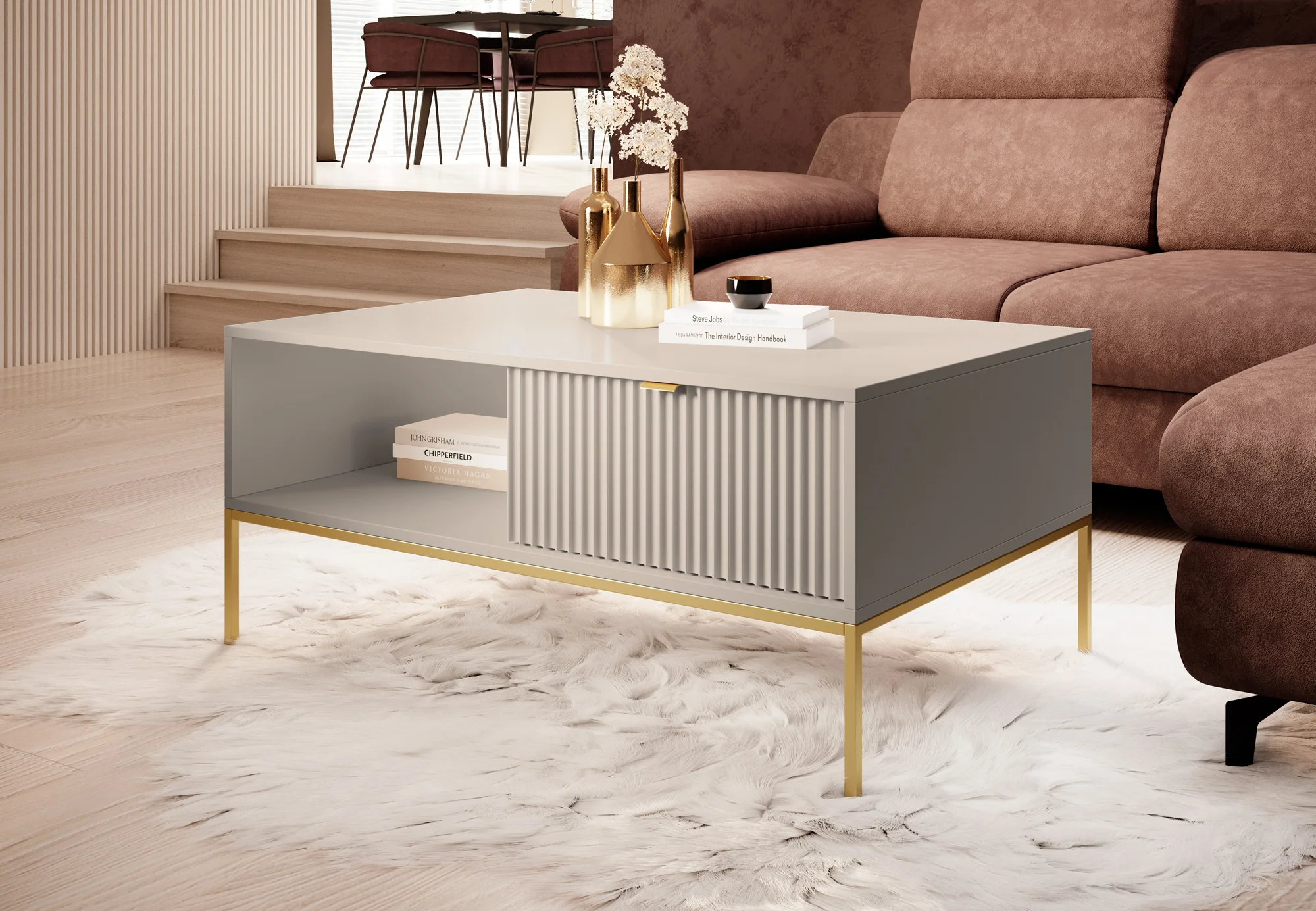 Navil 2 - Salontafel met 2 lades - Beige  - 104x68x46 cm