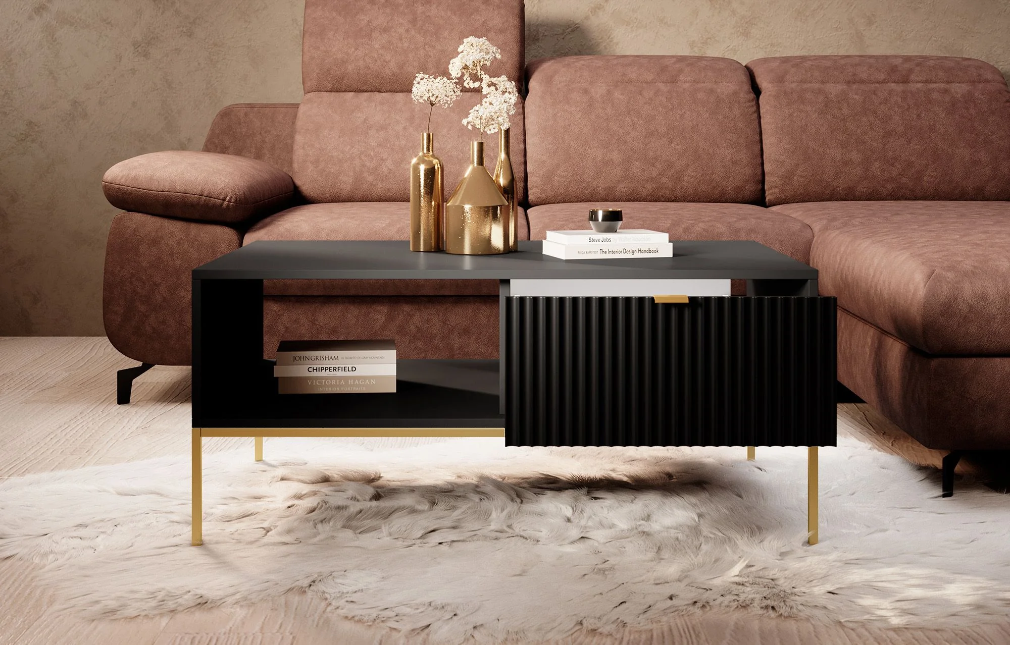 Navil 2 - Salontafel met 2 lades - Zwart - 104x68x46 cm - Image 3