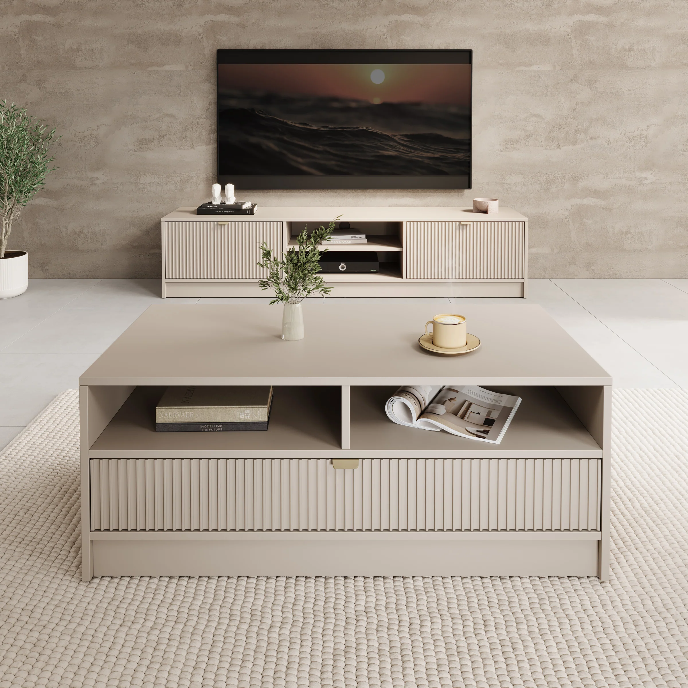 Tavares - Salontafel met lade - Beige - 100x50x40 cm - Image 3
