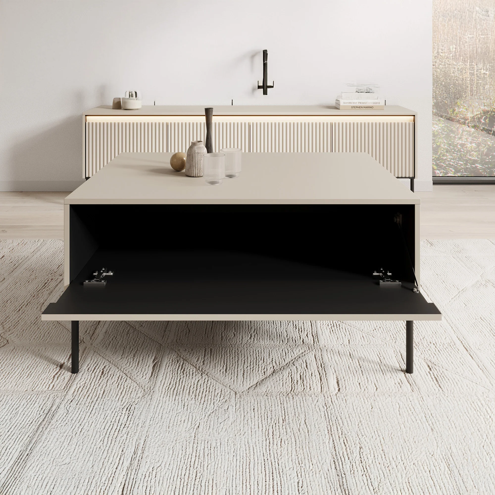 Timoteo - Salontafel met opbergruimte - Beige - 100x70x50 cm - Image 2