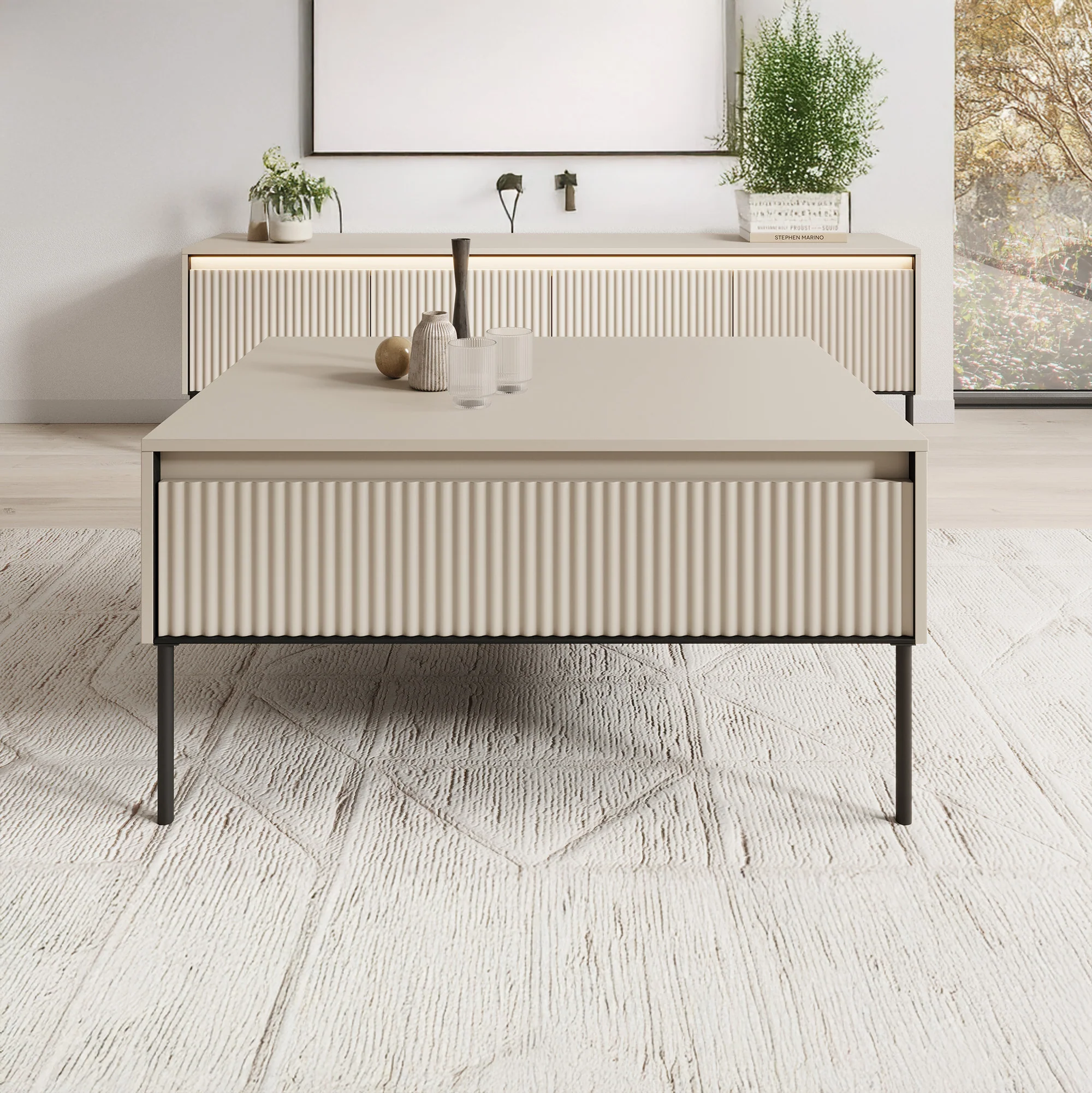 Timoteo - Salontafel met opbergruimte - Beige - 100x70x50 cm - Image 3