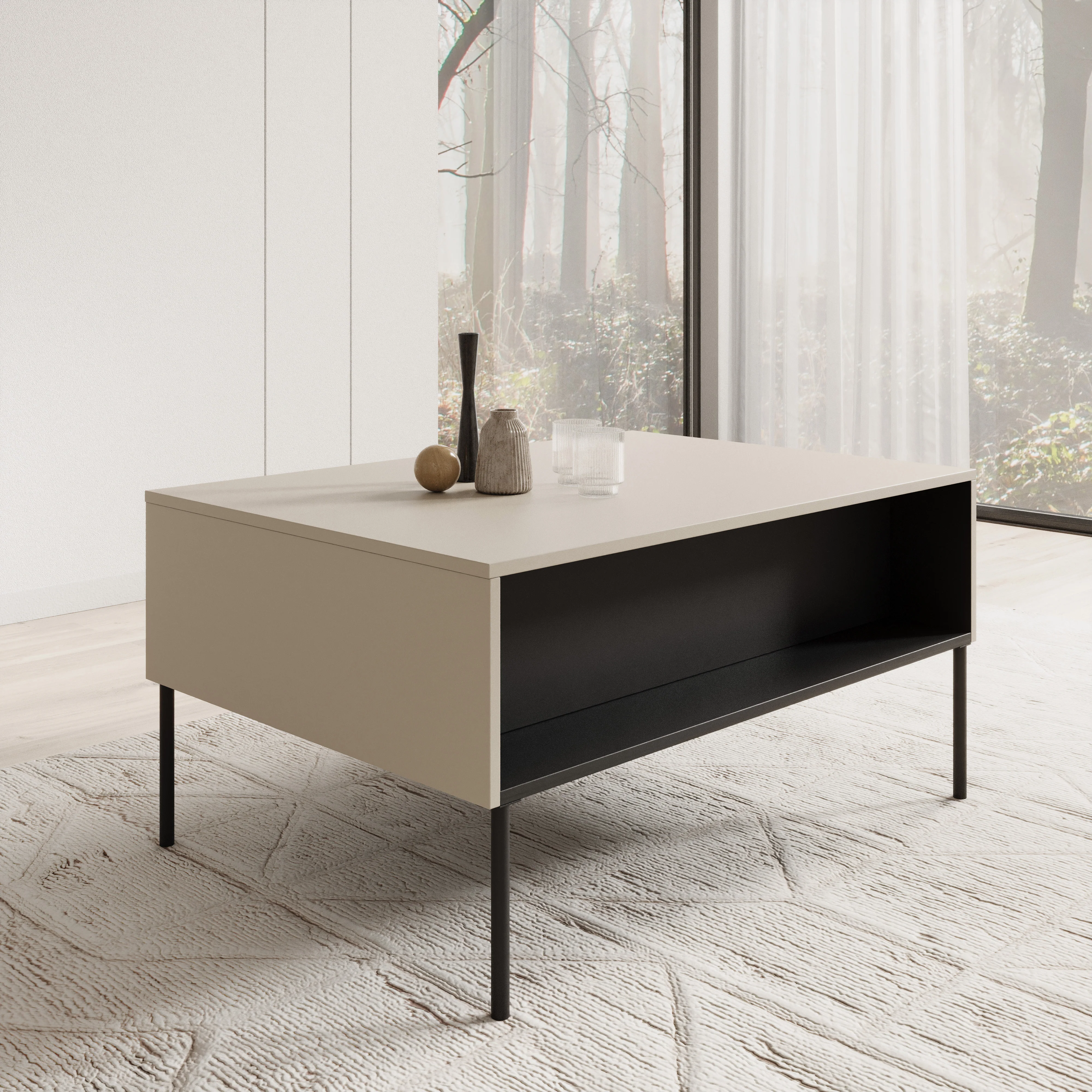 Timoteo - Salontafel met opbergruimte - Beige - 100x70x50 cm - Image 4
