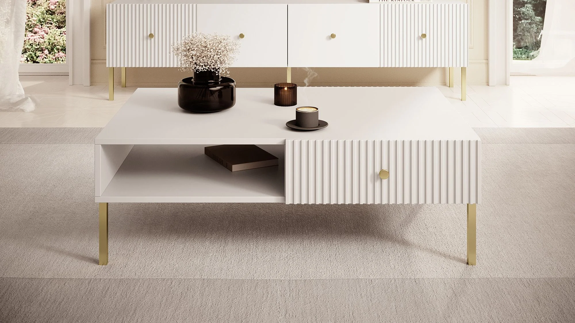 Vermont - Salontafel met 2 lades - Wit - 102x67x35cm - Image 2