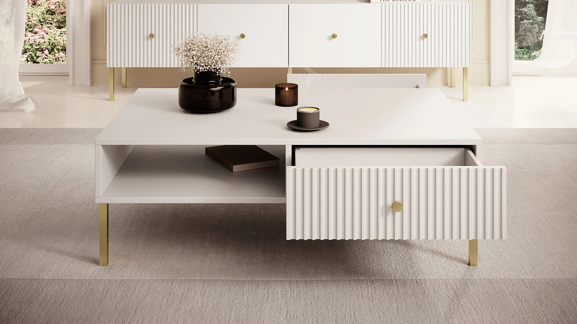 Vermont - Salontafel met 2 lades - Wit - 102x67x35cm - Image 3