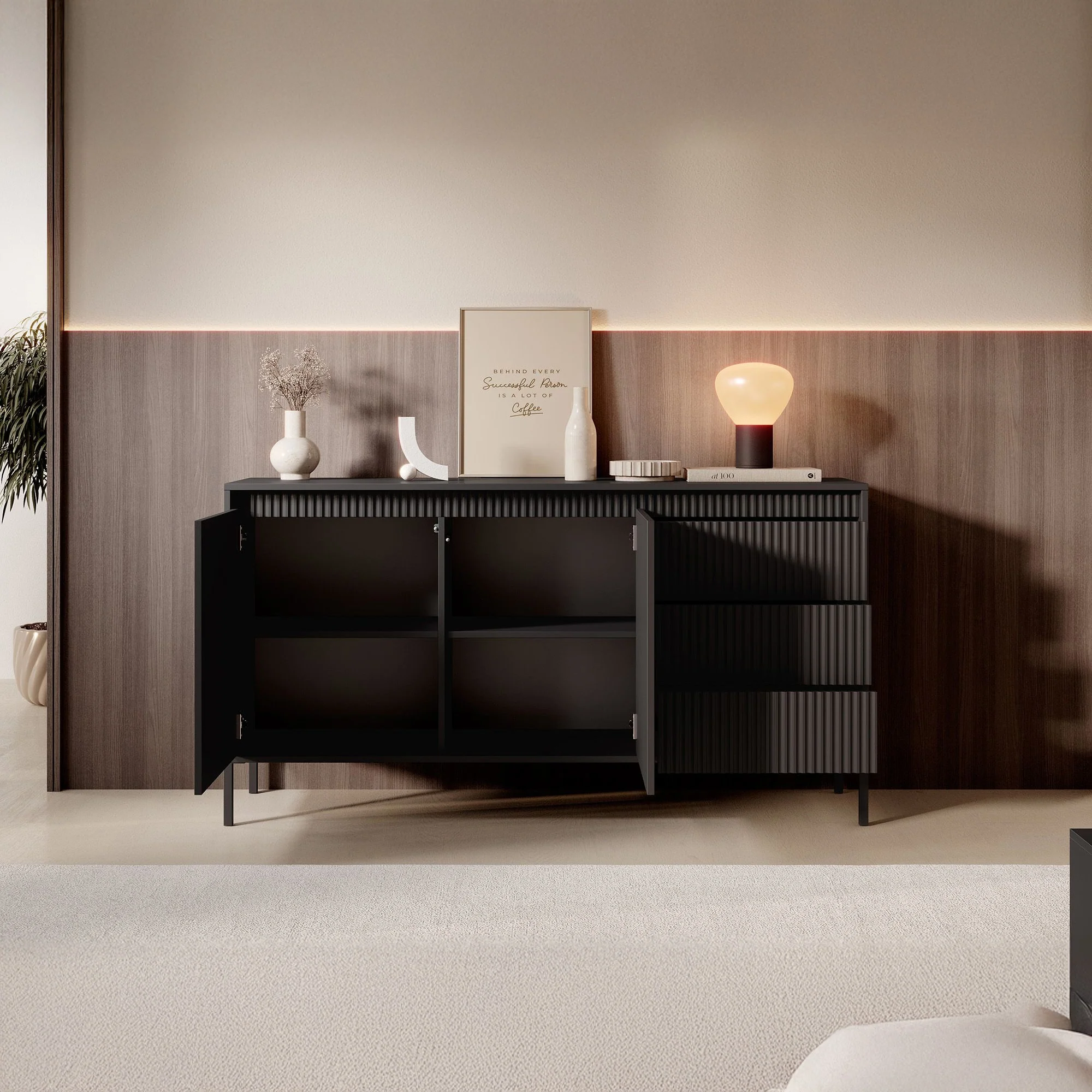 Saran - Dressoir - Zwart - 154x40x81 cm - Image 2