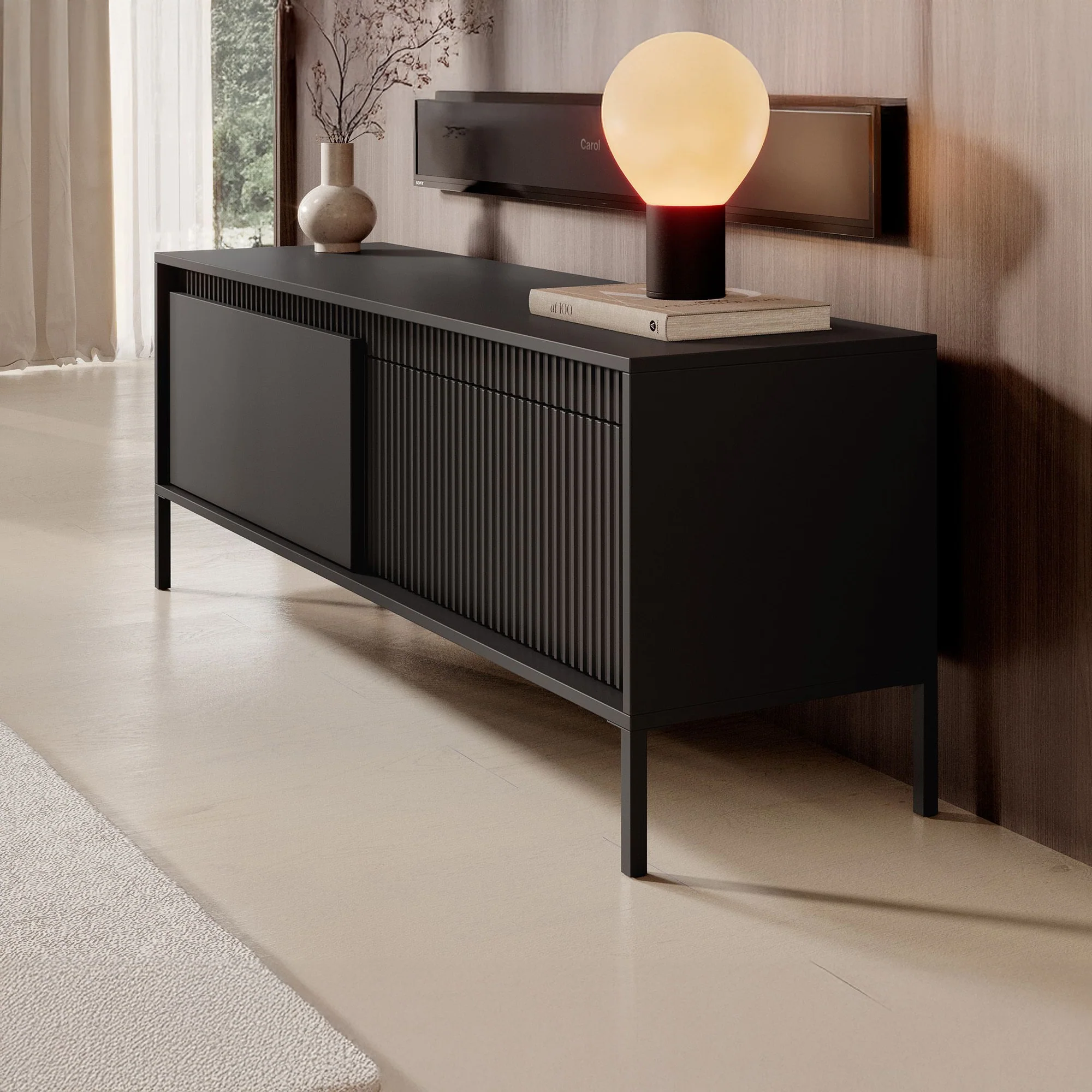 Saran - TV-Meubel - Mat zwart  - 154x40x53 cm - Image 4