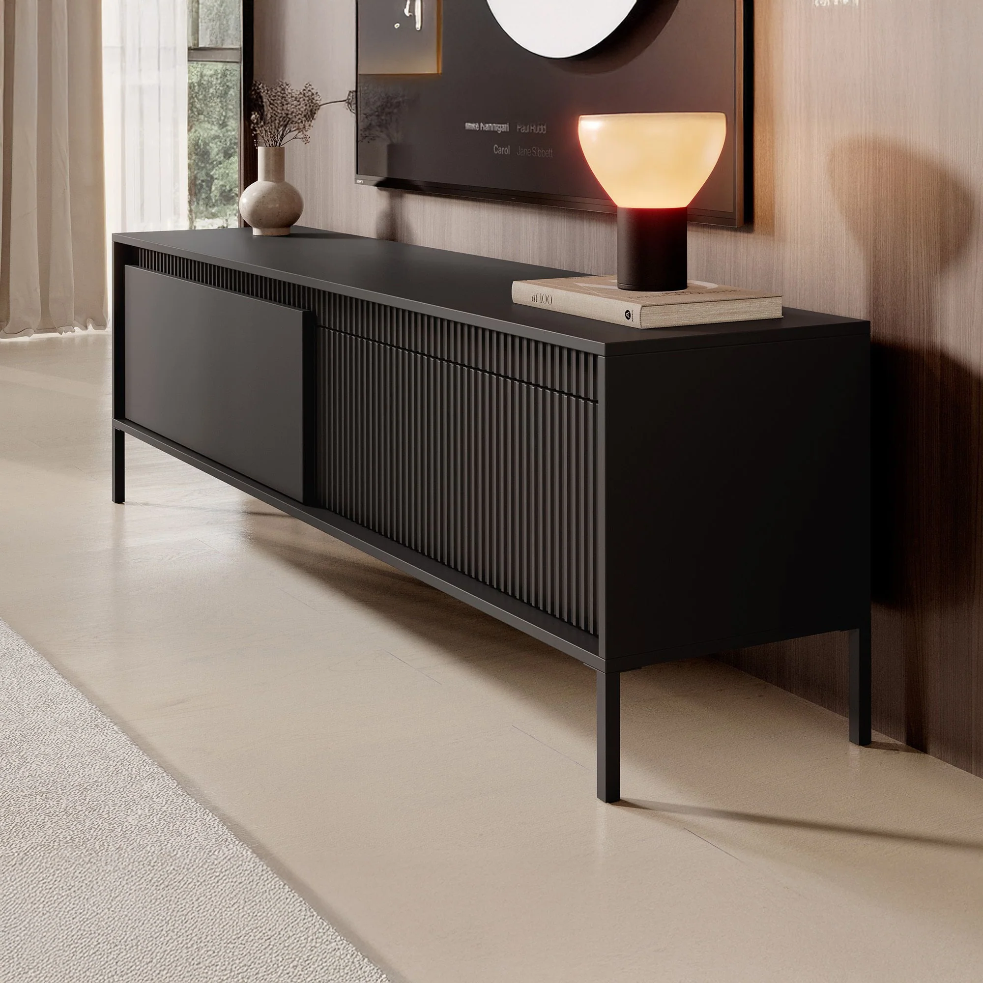 Saran - TV-Meubel - Mat zwart  - 187x40x53 cm - Image 4