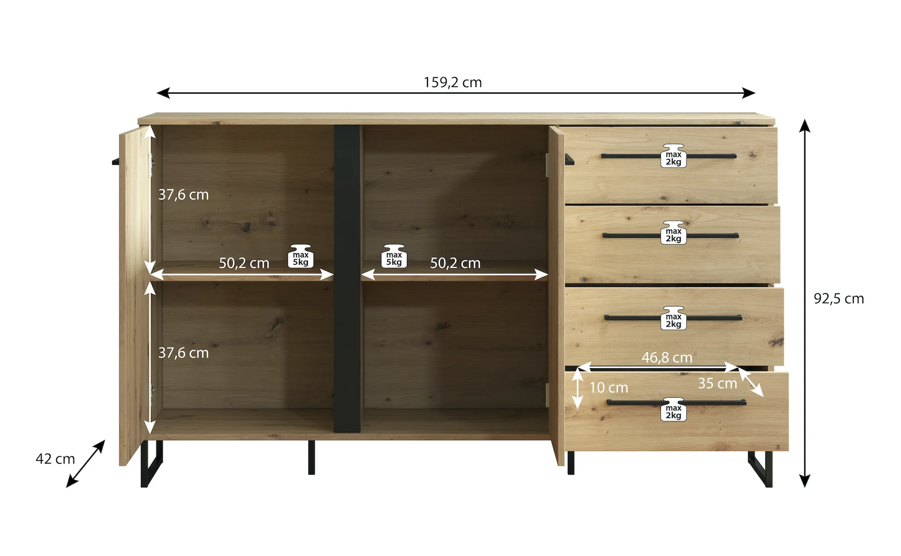 Saturn - Dressoir - Eiken/zwart - 159x42x93 cm - Image 5