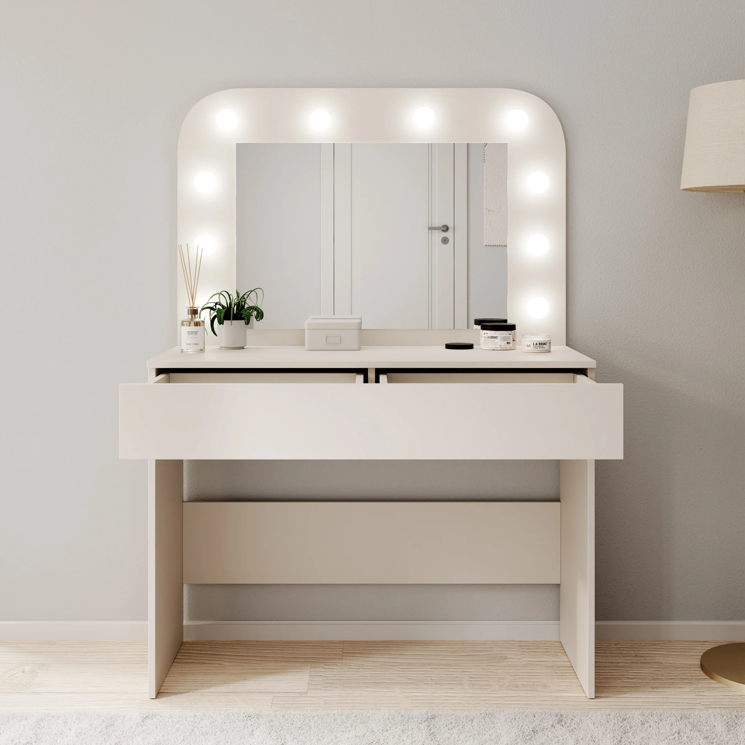 Savoy - Kaptafel met spiegel en verlichting - Beige - 100x43x143 cm - Image 2