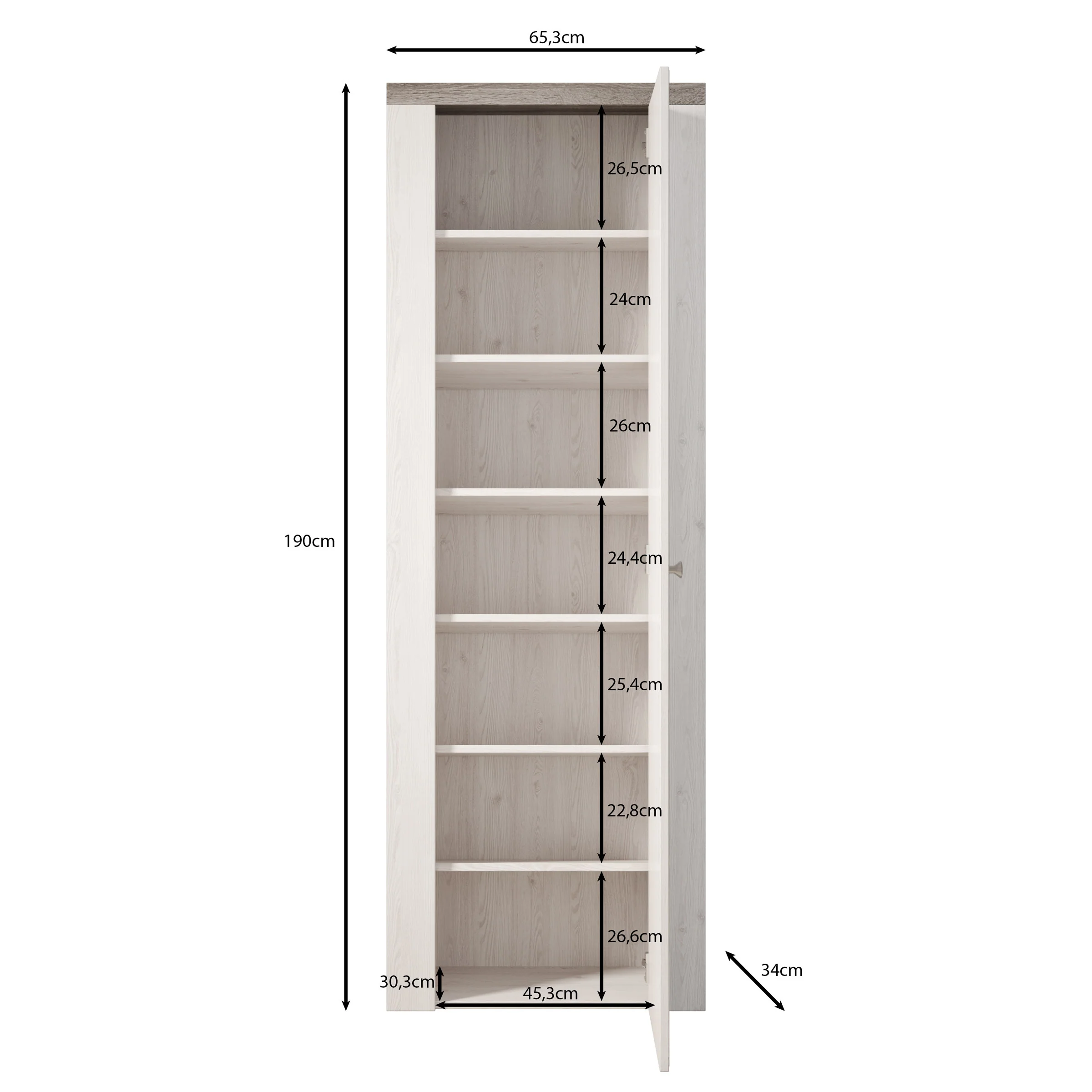 Linford - Schoenenkast 7 vakken - Donker eiken  - 65x34x190 cm - Image 5