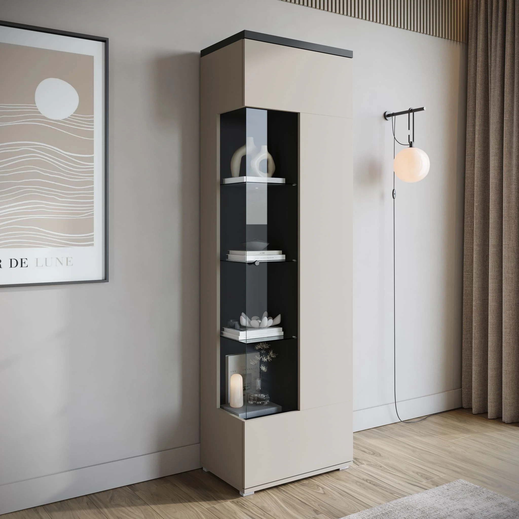 Sekai - Vitrinekast - Beige - 55x36x180 cm