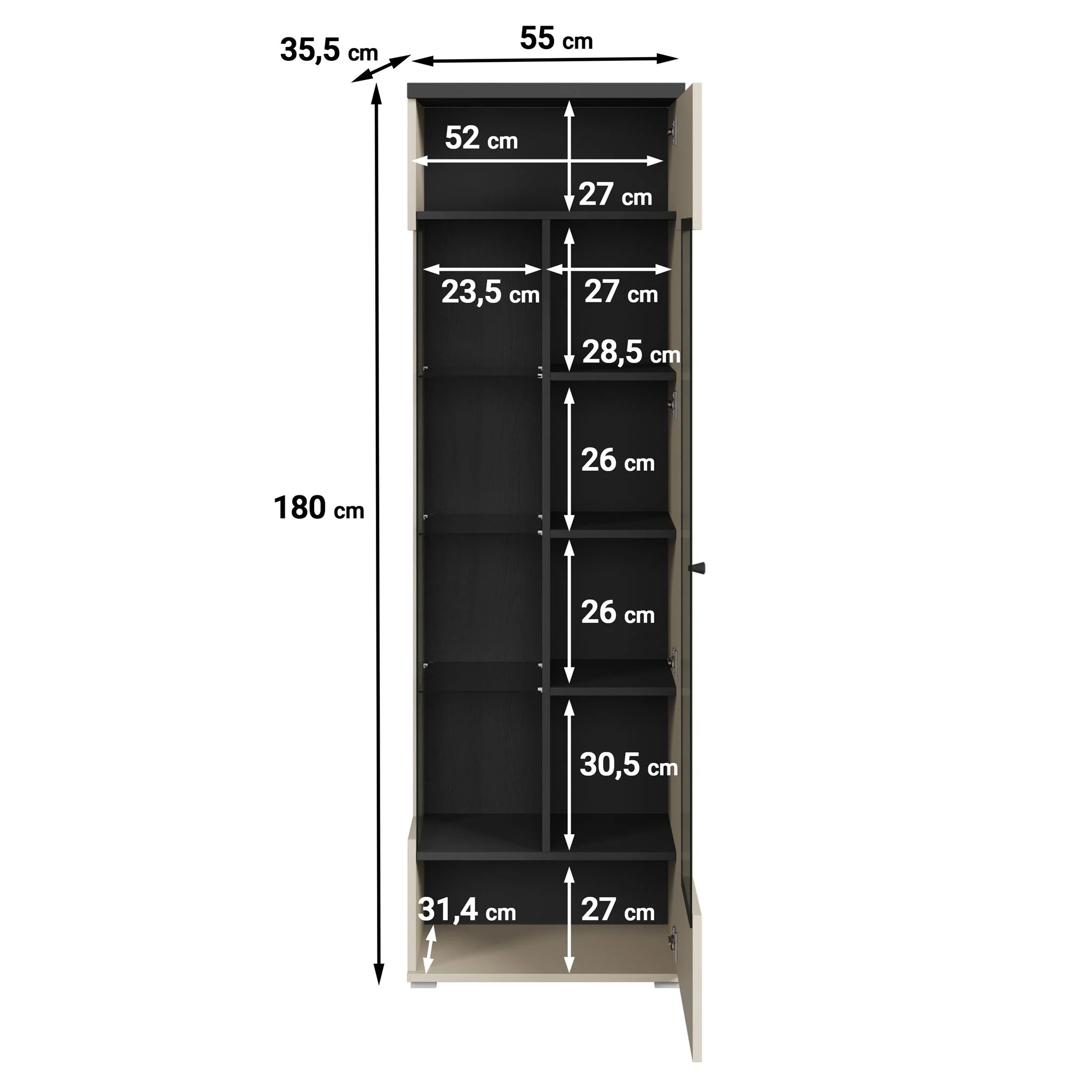 Sekai - Vitrinekast - Beige - 55x36x180 cm - Image 5