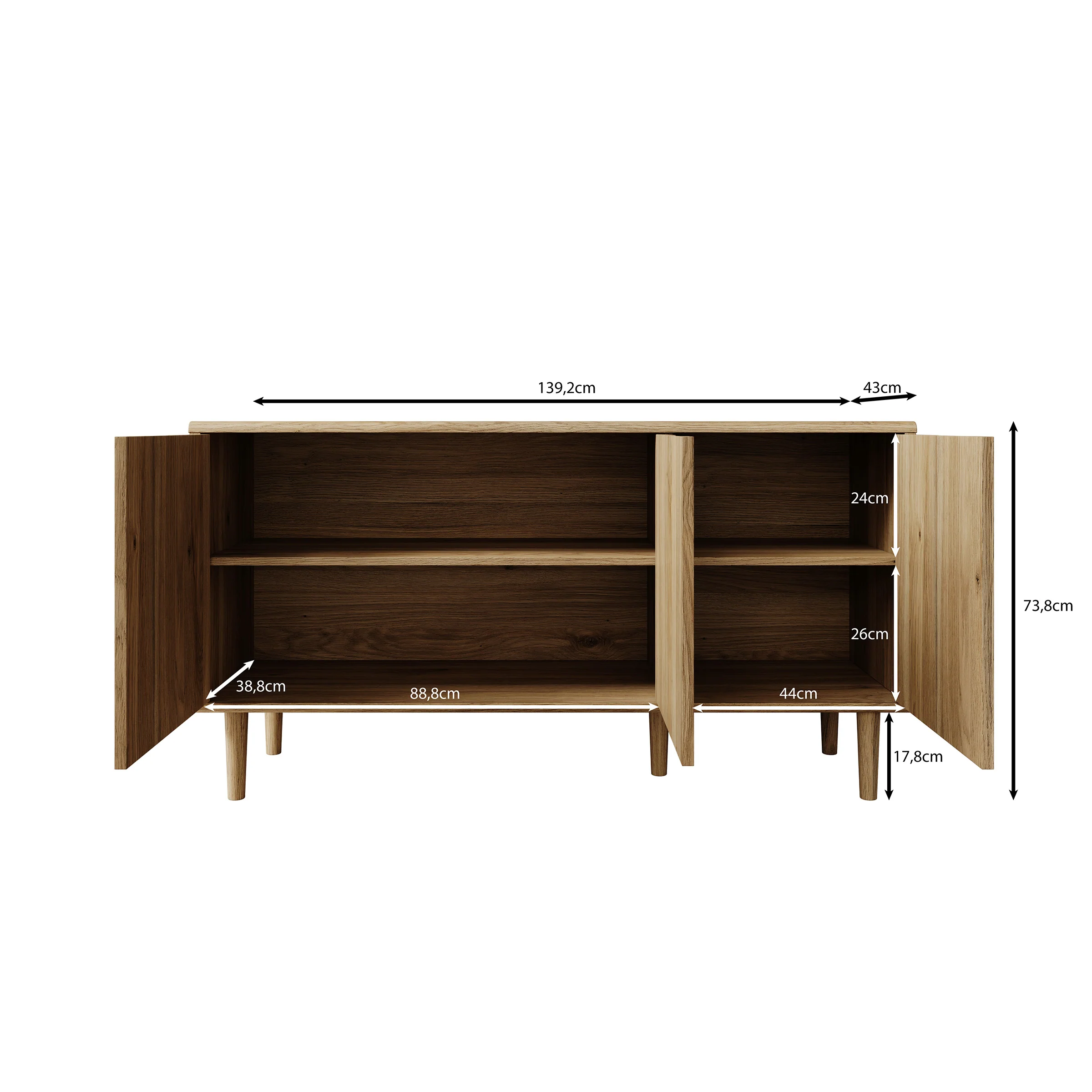 Selwood - Dressoir - Eikenpatroon - 139x43x74 cm - Image 6