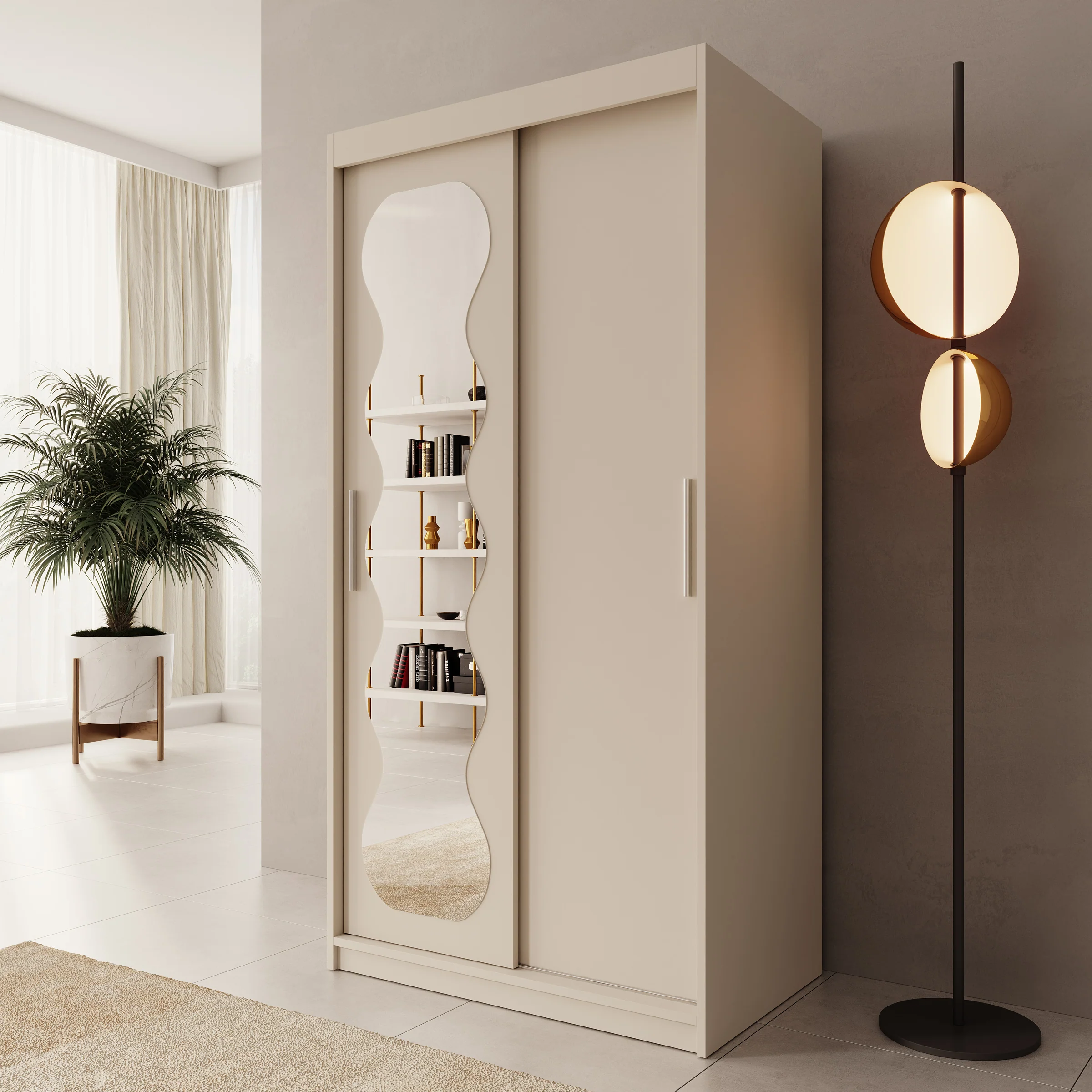 Sentoji - Kledingkast met 2 schuifdeuren - Beige - 100x62x200 cm