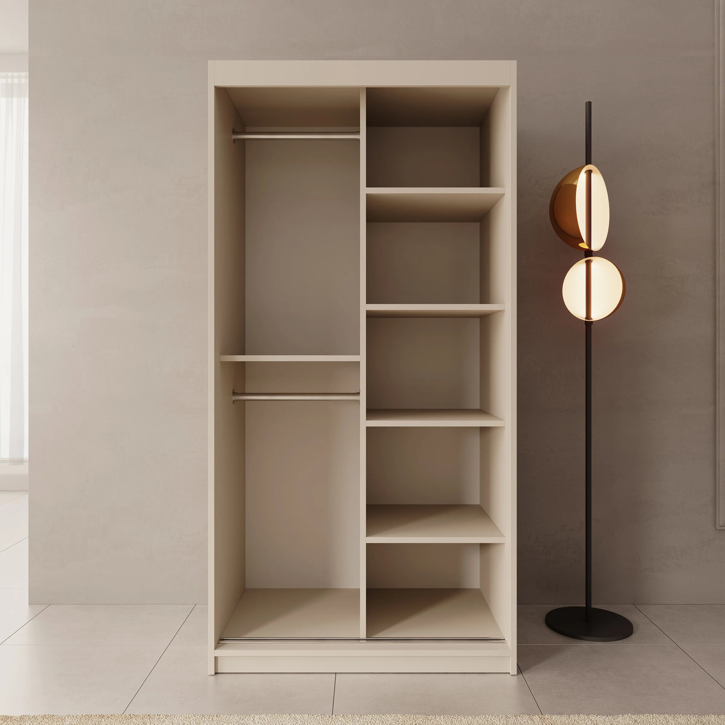 Sentoji - Kledingkast met 2 schuifdeuren - Beige - 100x62x200 cm - Image 2